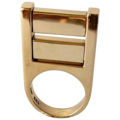 1970s Hans Hansen 14 Karat Yellow Gold Danish Modernist Kinetic Ring