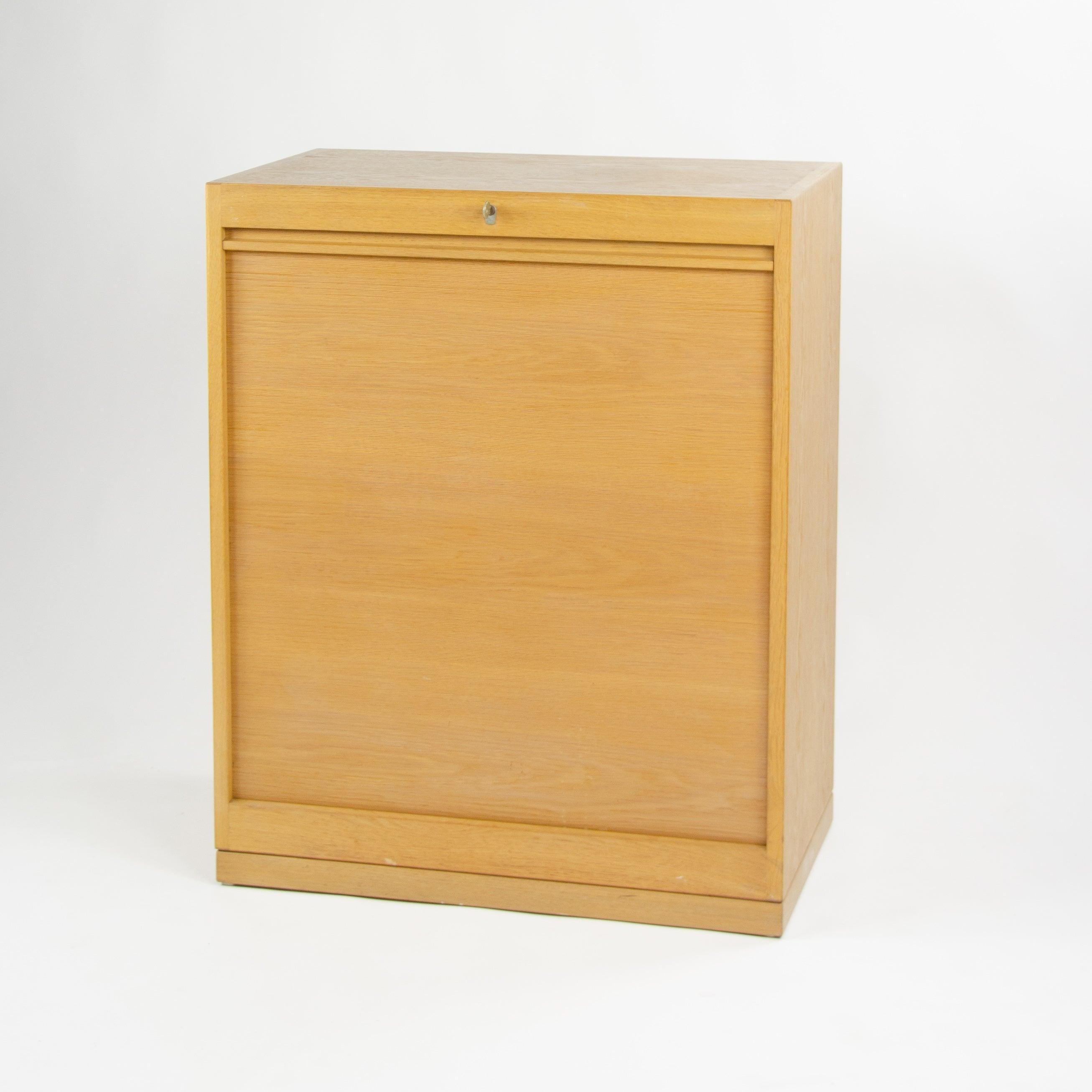 Danish 1970s Hans Wegner Johannes Hansen Denmark Tambour Oak Cabinet Storage System For Sale