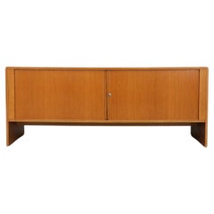 1970's Hans Wegner Style Oak Credenza with Tambour Doors