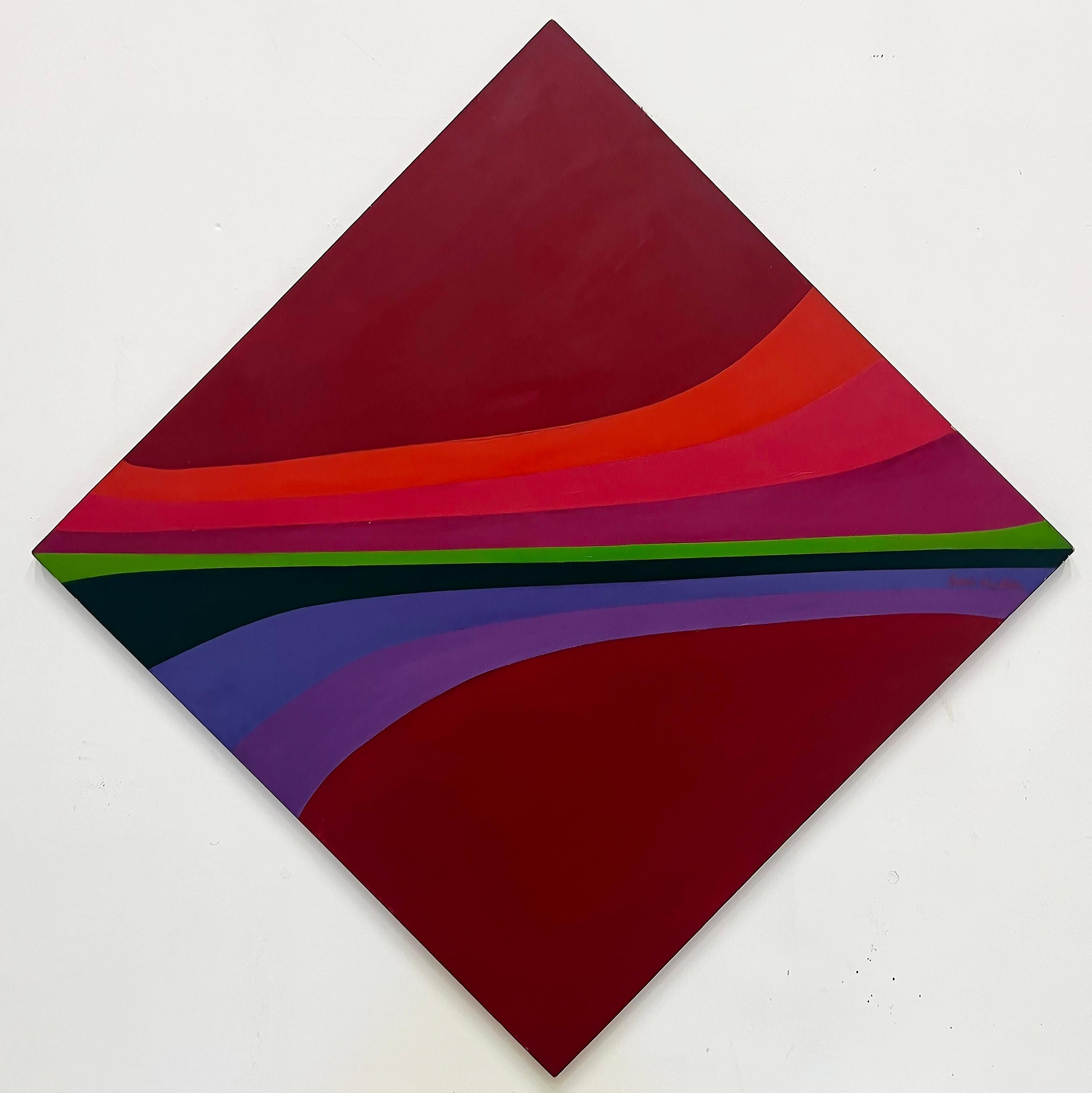 Hand-Painted 1970s Hard Edge Abstract Geometric Painting on Canvas,  Signed    For Sale