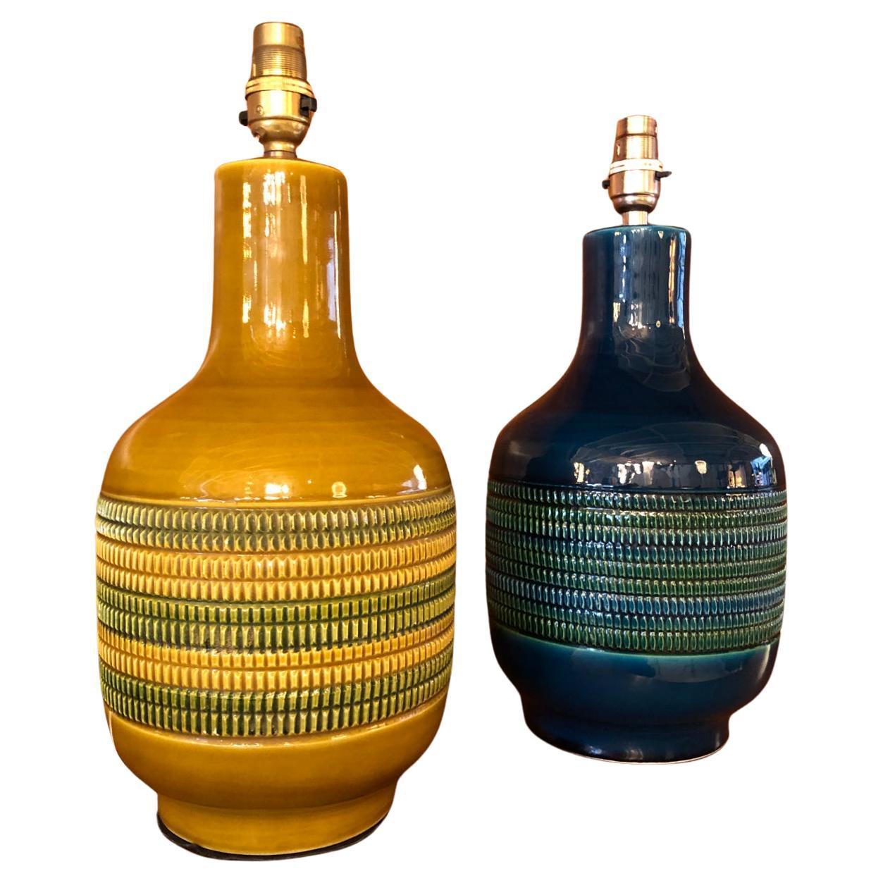 Mid-Century Modern 1970s Harlequin Pair of Studio Pottery Lamps Italy Bitossi Bagni Londi Rimini