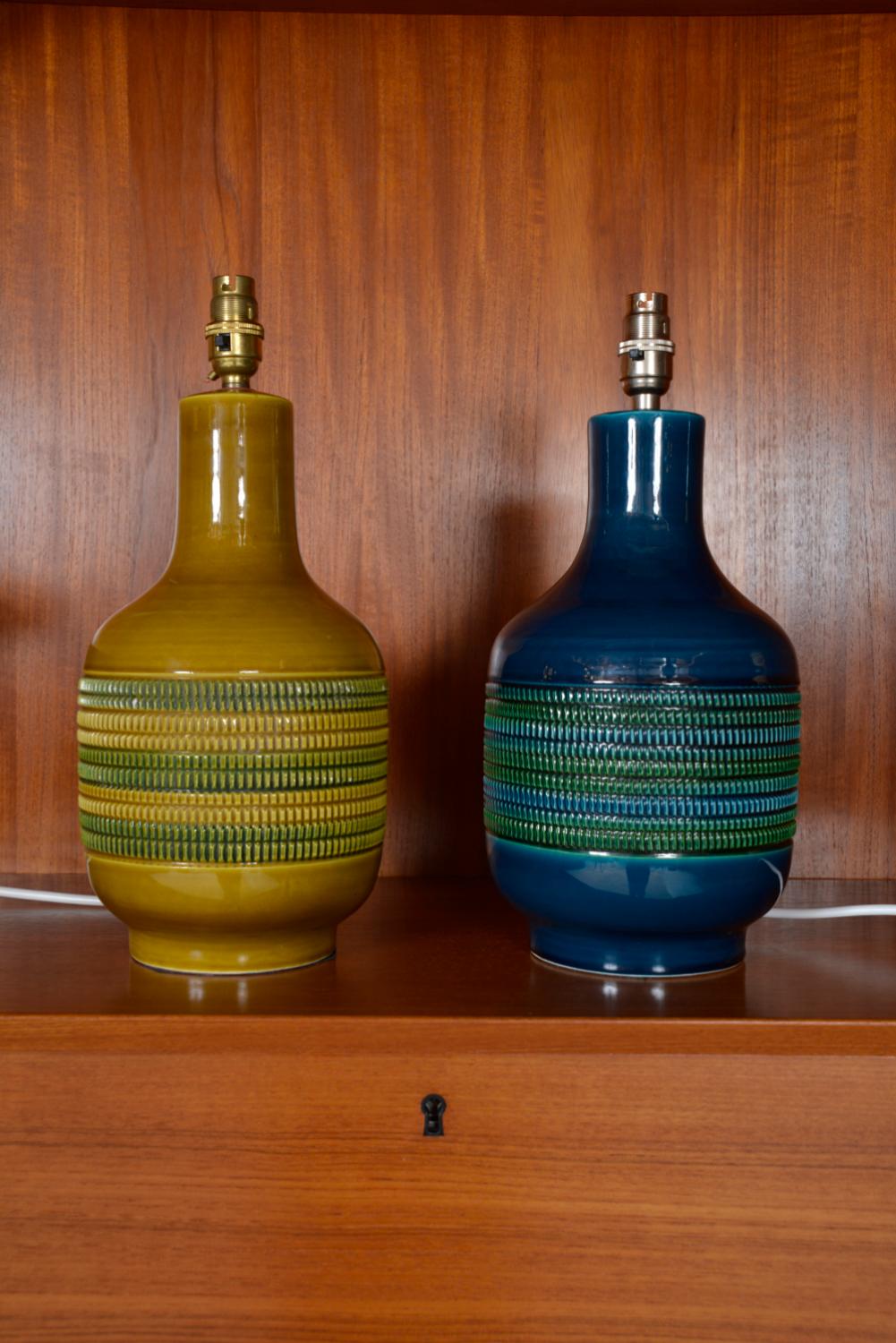 1970s Harlequin Pair of Studio Pottery Lamps Italy Bitossi Bagni Londi Rimini In Good Condition In Sherborne, Dorset