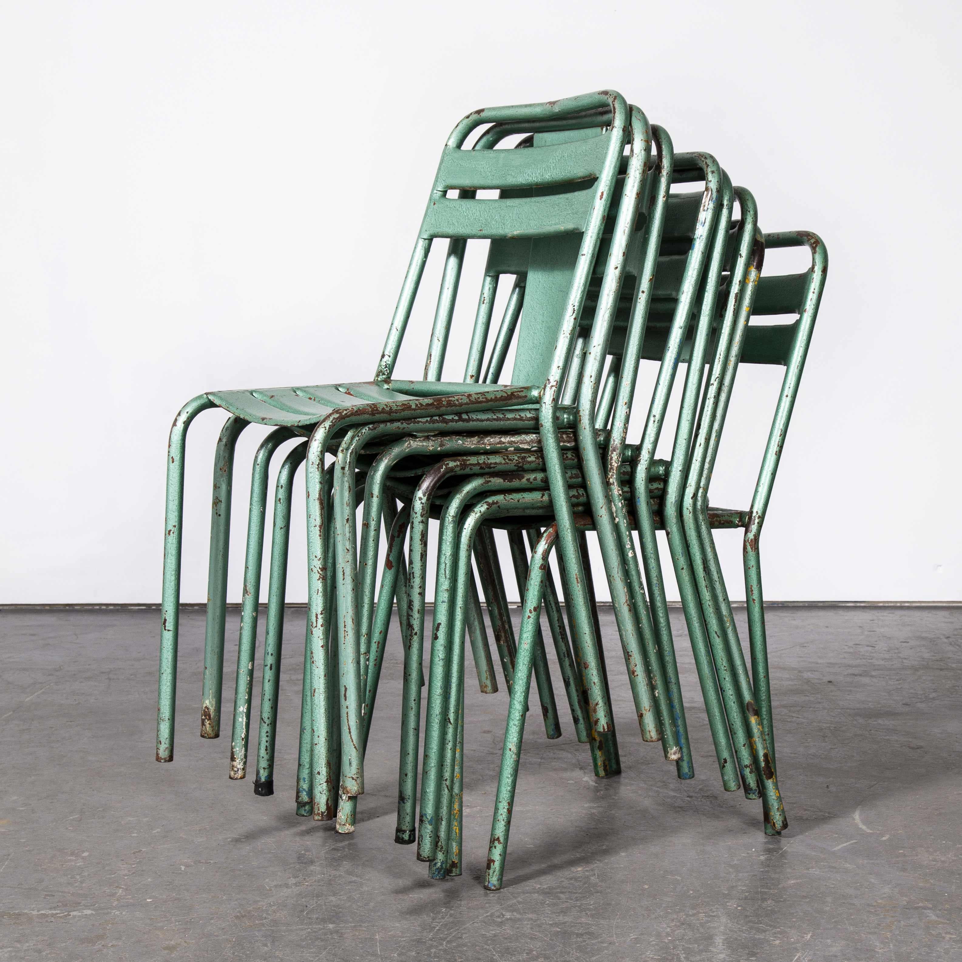 1970's Harlequin Set of Eight Original Green Tolix T2 Metal Café Dining Chairs 5