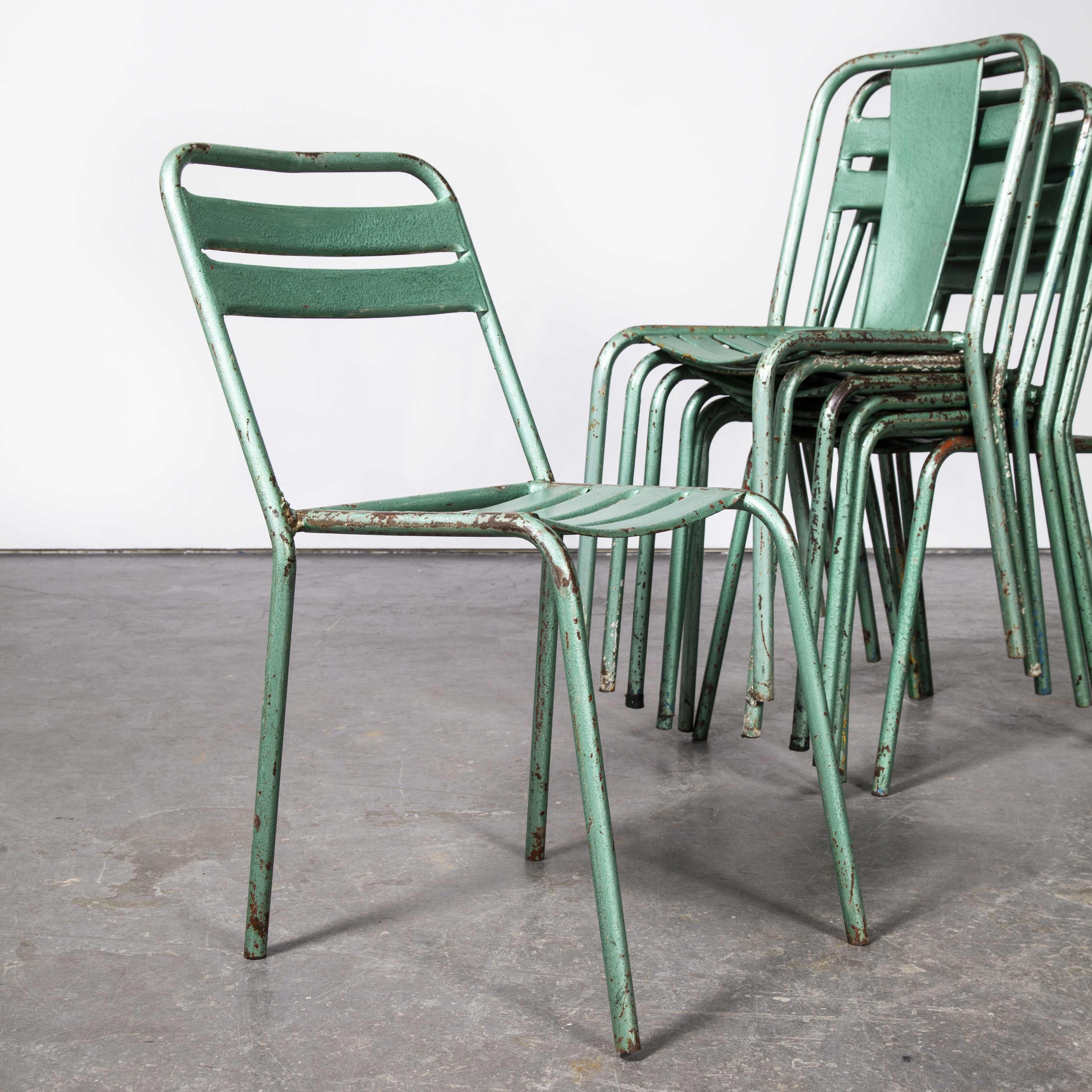 1970's Harlequin Set of Eight Original Green Tolix T2 Metal Café Dining Chairs 6