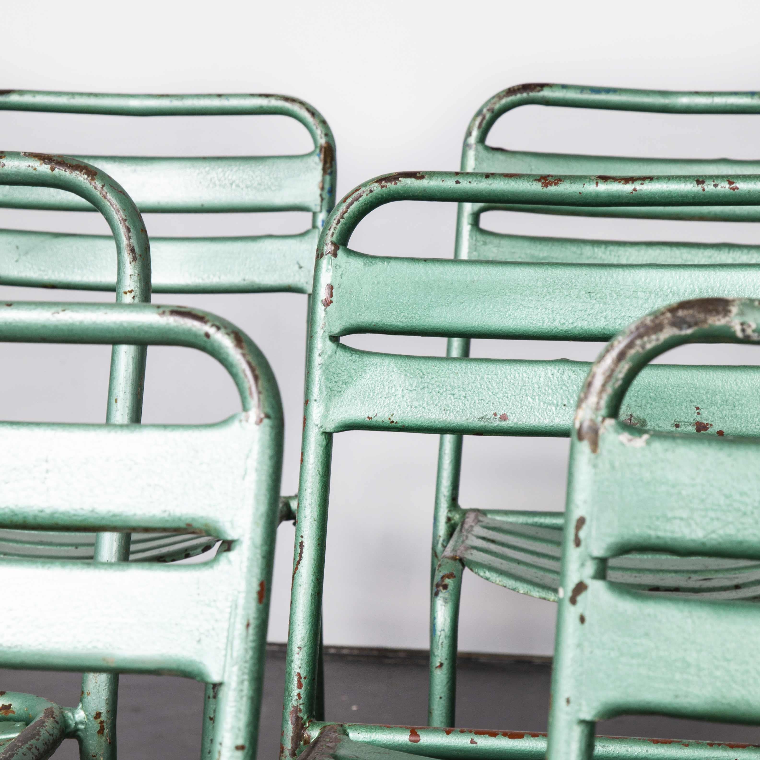 1970's Harlequin Set of Eight Original Green Tolix T2 Metal Café Dining Chairs In Good Condition In Hook, Hampshire