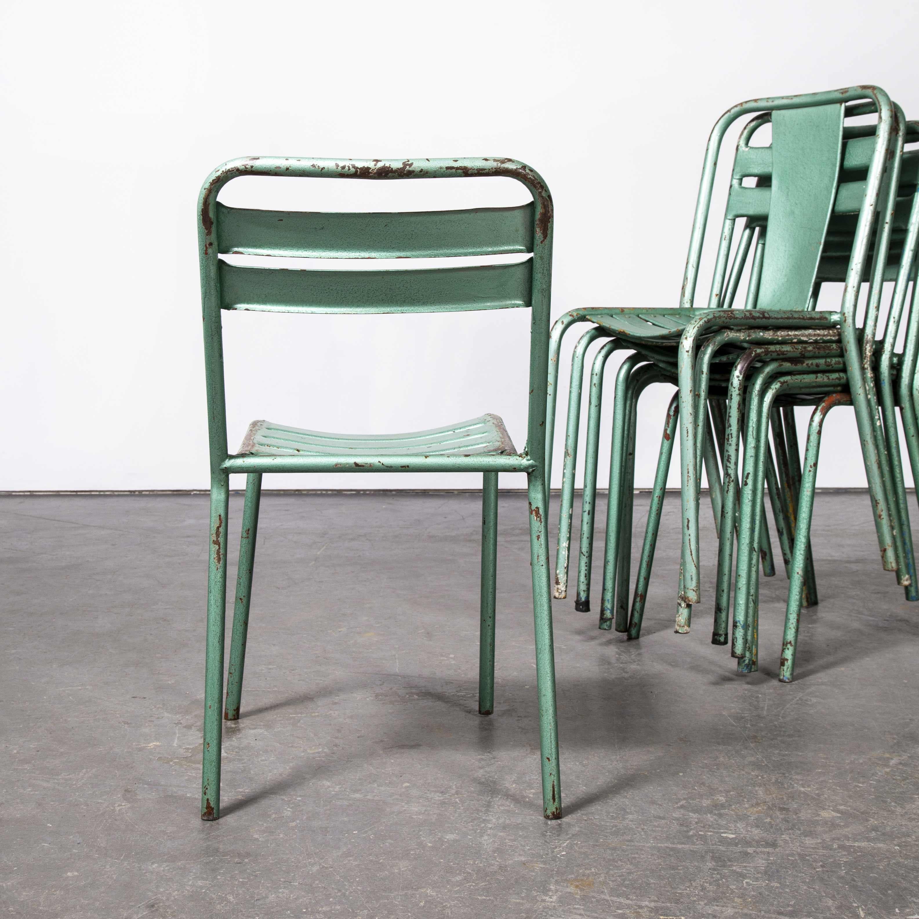 1970's Harlequin Set of Eight Original Green Tolix T2 Metal Café Dining Chairs 1