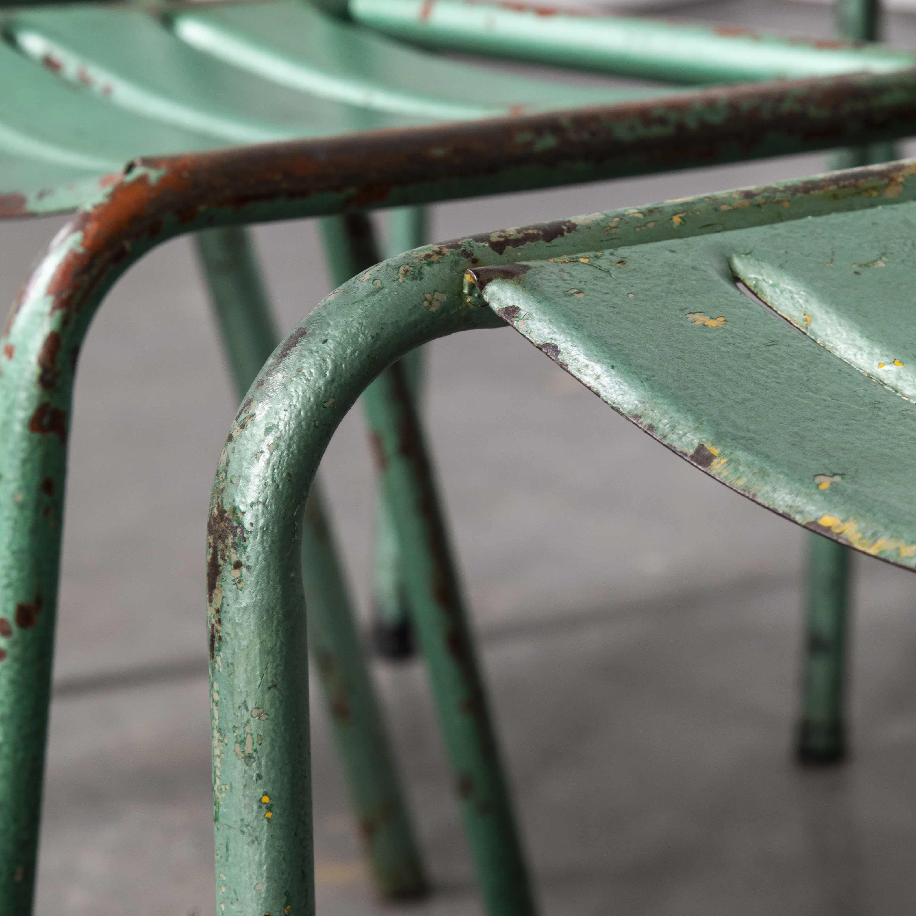 1970's Harlequin Set of Eight Original Green Tolix T2 Metal Café Dining Chairs 3