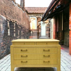 1970s Harrison Van Horn Asian Modern Grasscloth Clad Chest / Commode