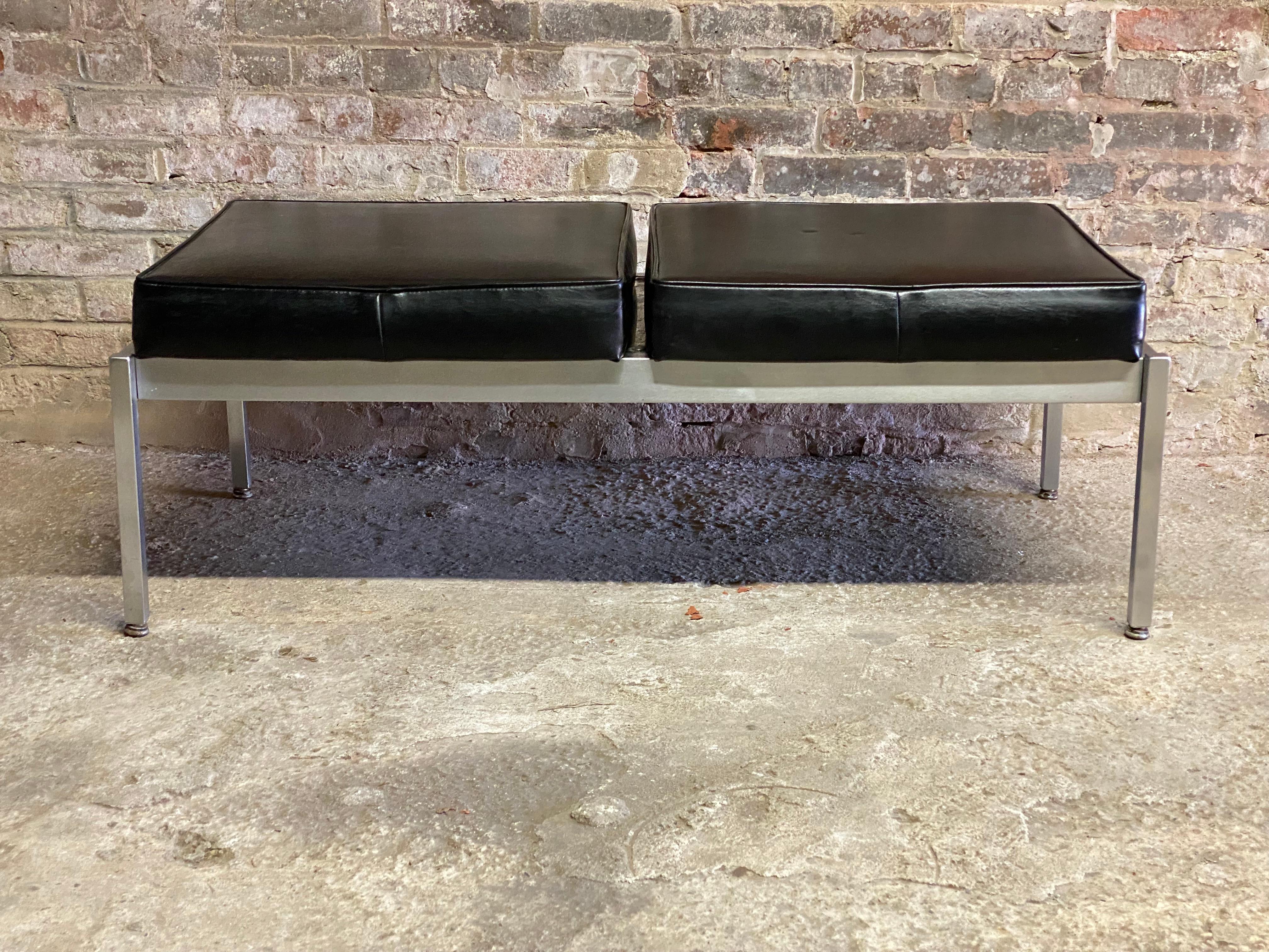 Late 20th Century 1970s Harter Black Vinyl and Steel Double Seat Bench
