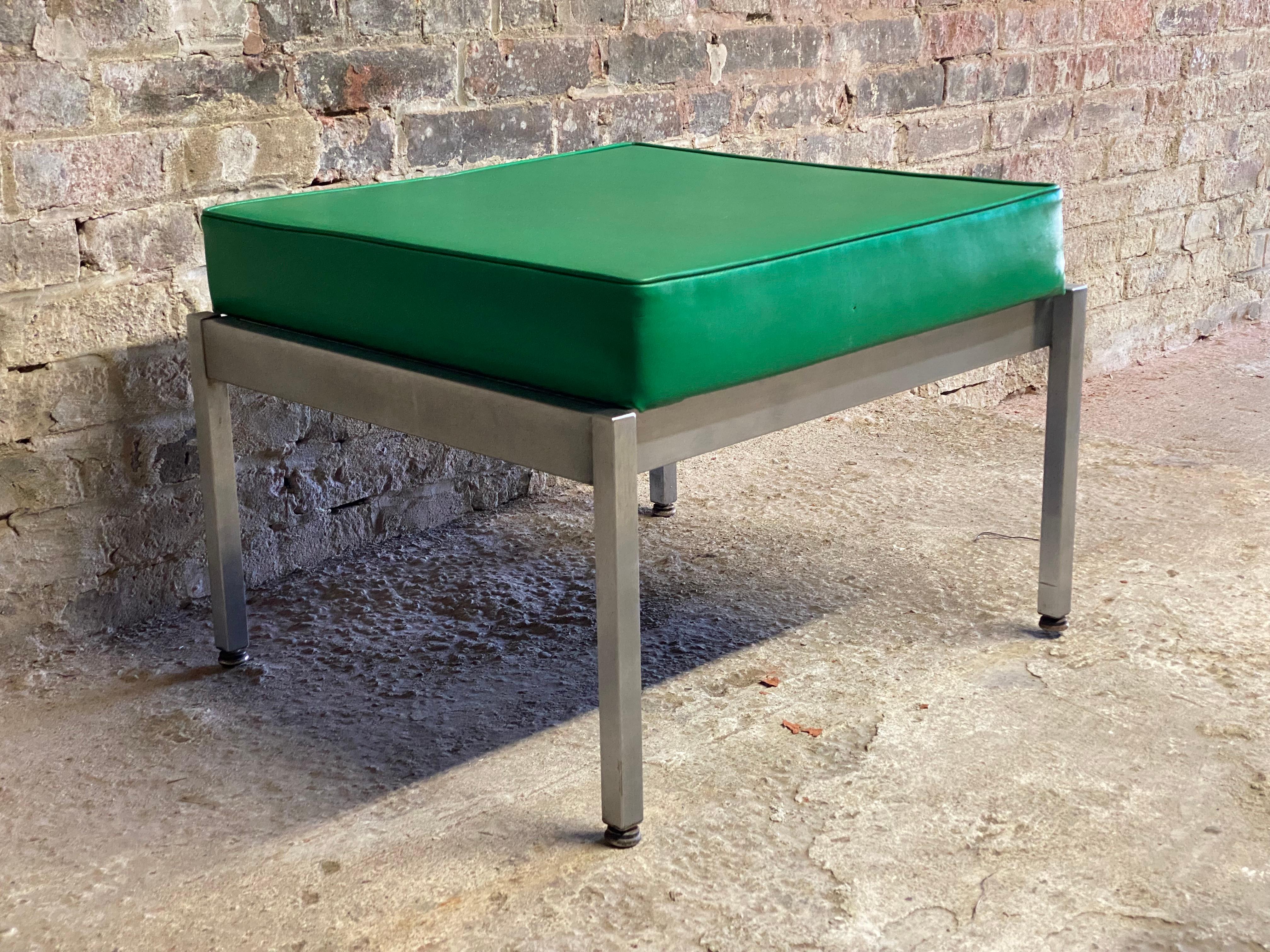 American 1970s Harter Kelly Green Vinyl and Steel Bench