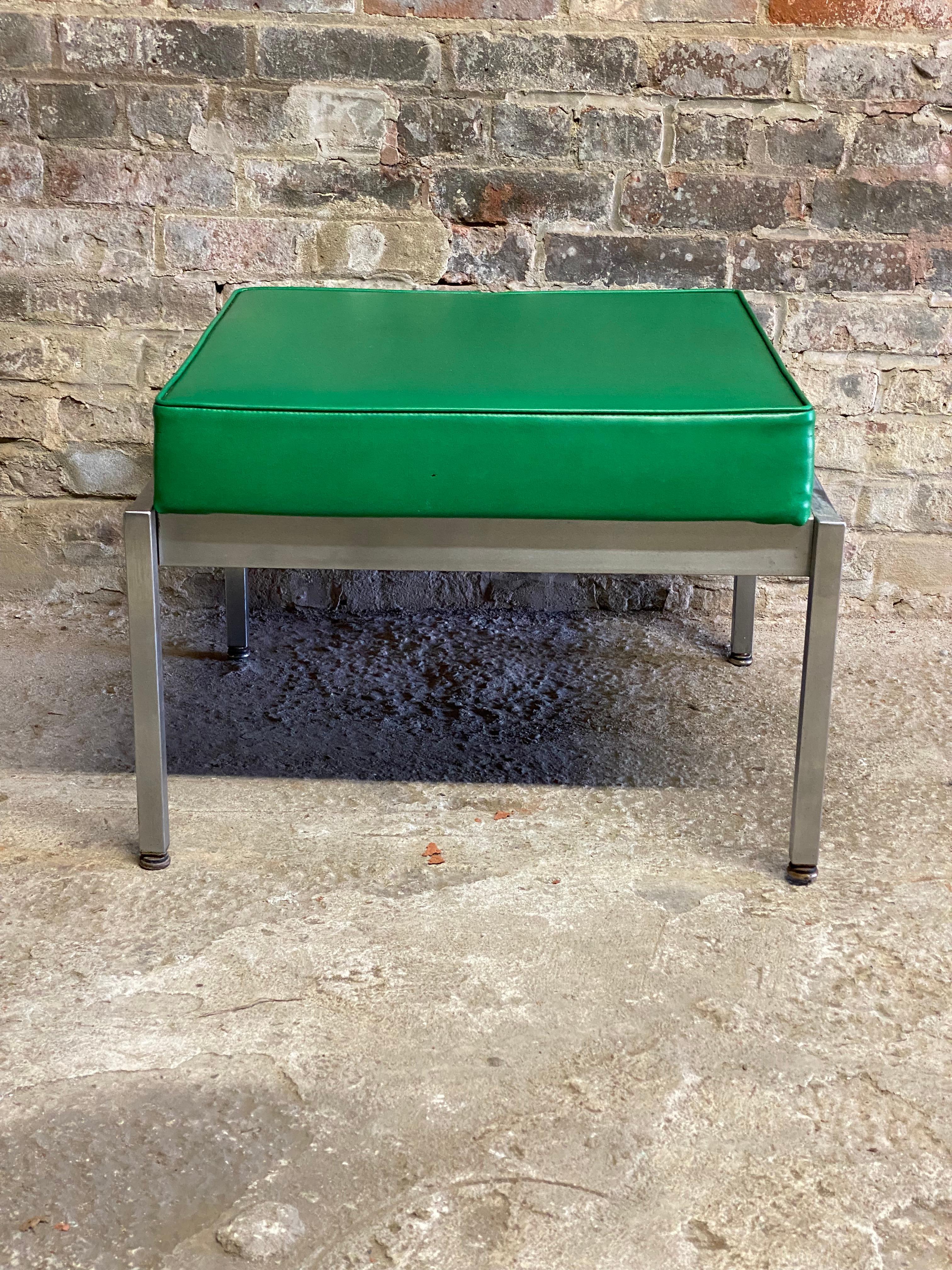 1970s Harter Kelly Green Vinyl and Steel Bench In Good Condition In Garnerville, NY
