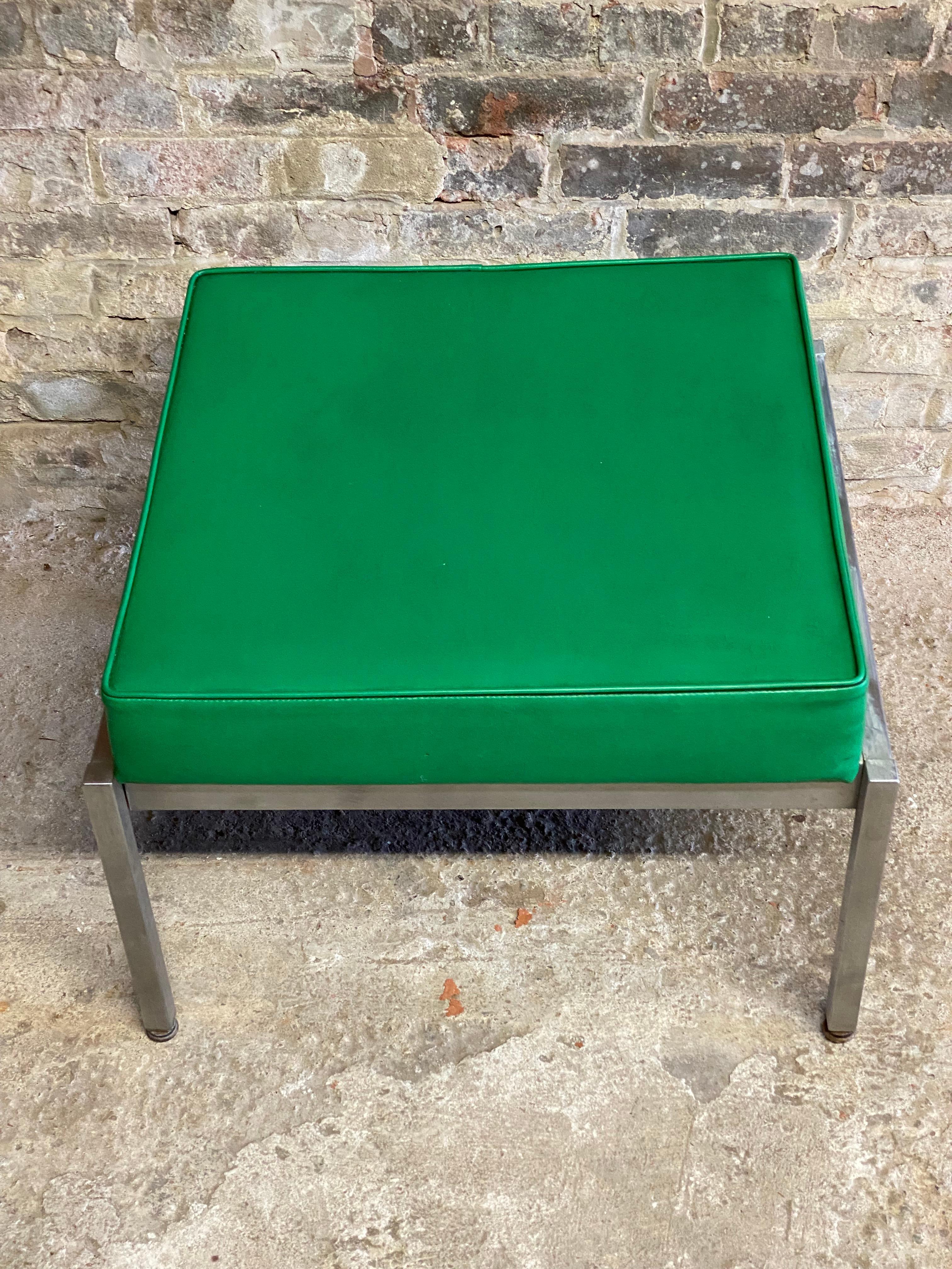 Late 20th Century 1970s Harter Kelly Green Vinyl and Steel Bench