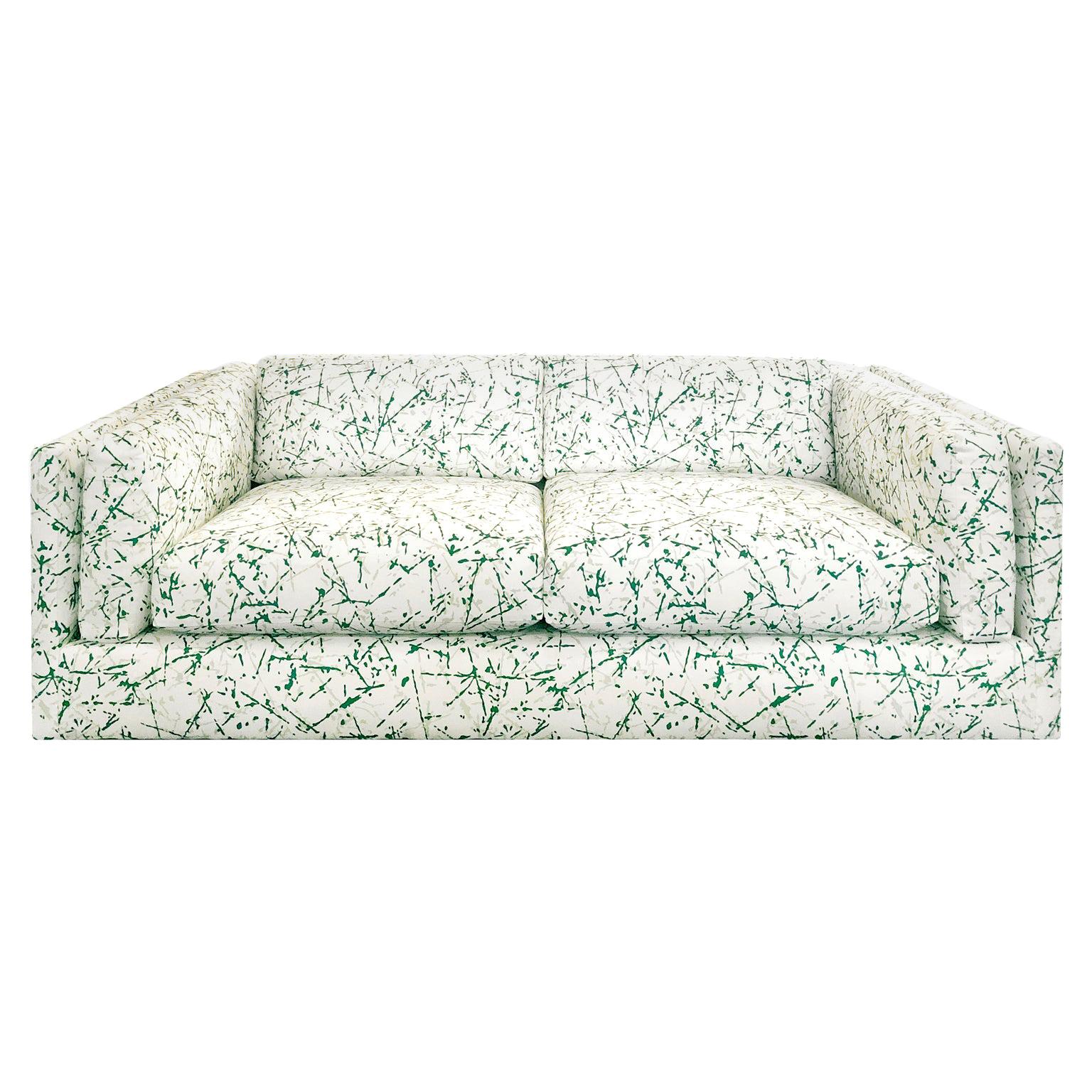 1970s Harvey Probber Sofa in Green Splatter Upholstery at 1stDibs