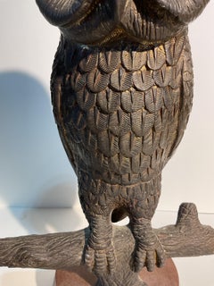 1970s Hattakitkosol Somchai Signed Bronze Owl Sculpture