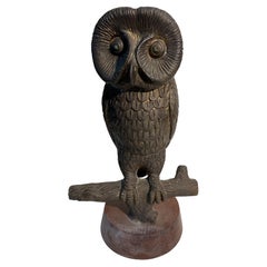1970s Hattakitkosol Somchai Signed Bronze Owl Sculpture