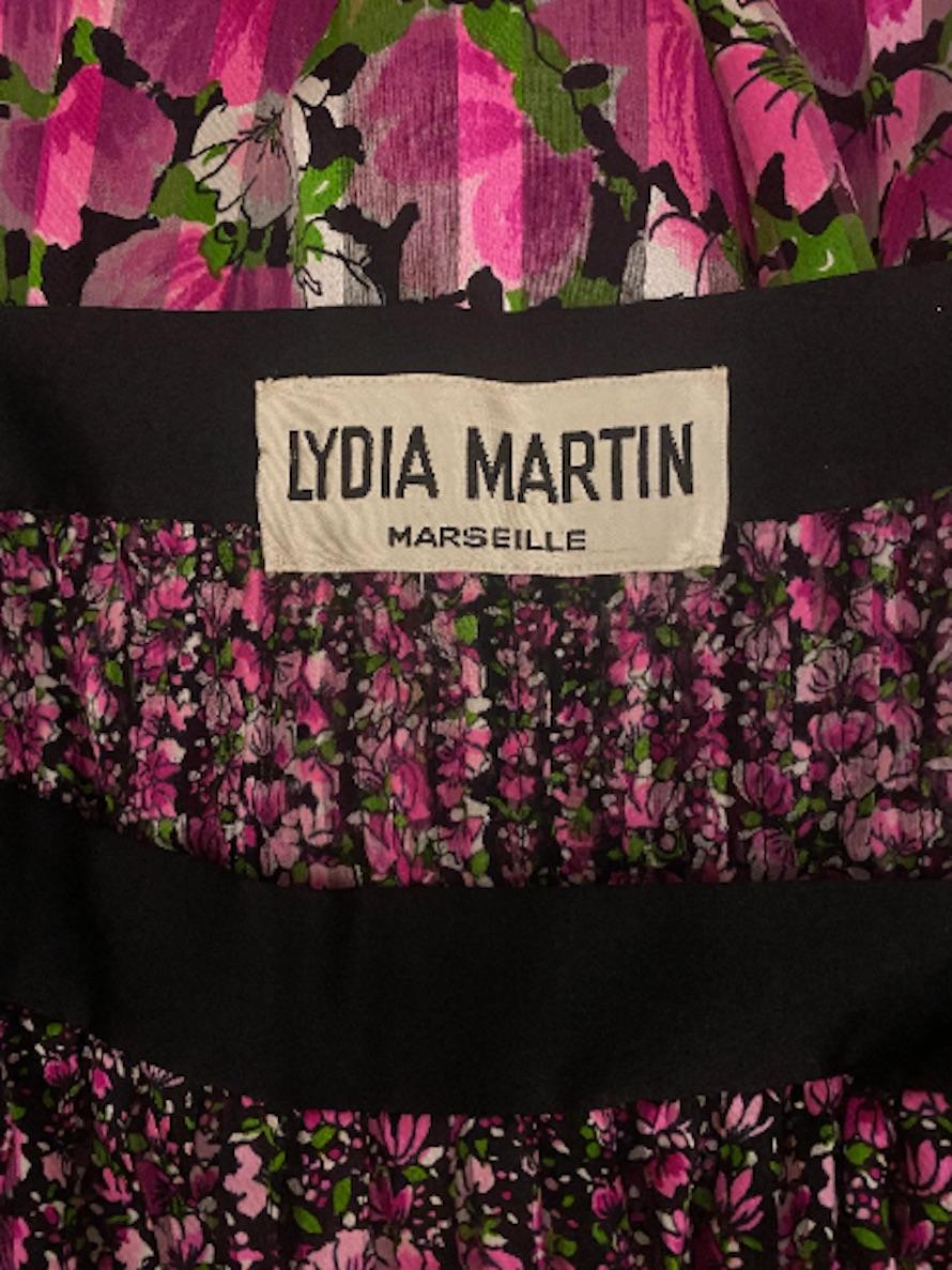 1970s Haute Couture Copy Floral Silk Chiffon Dress 2