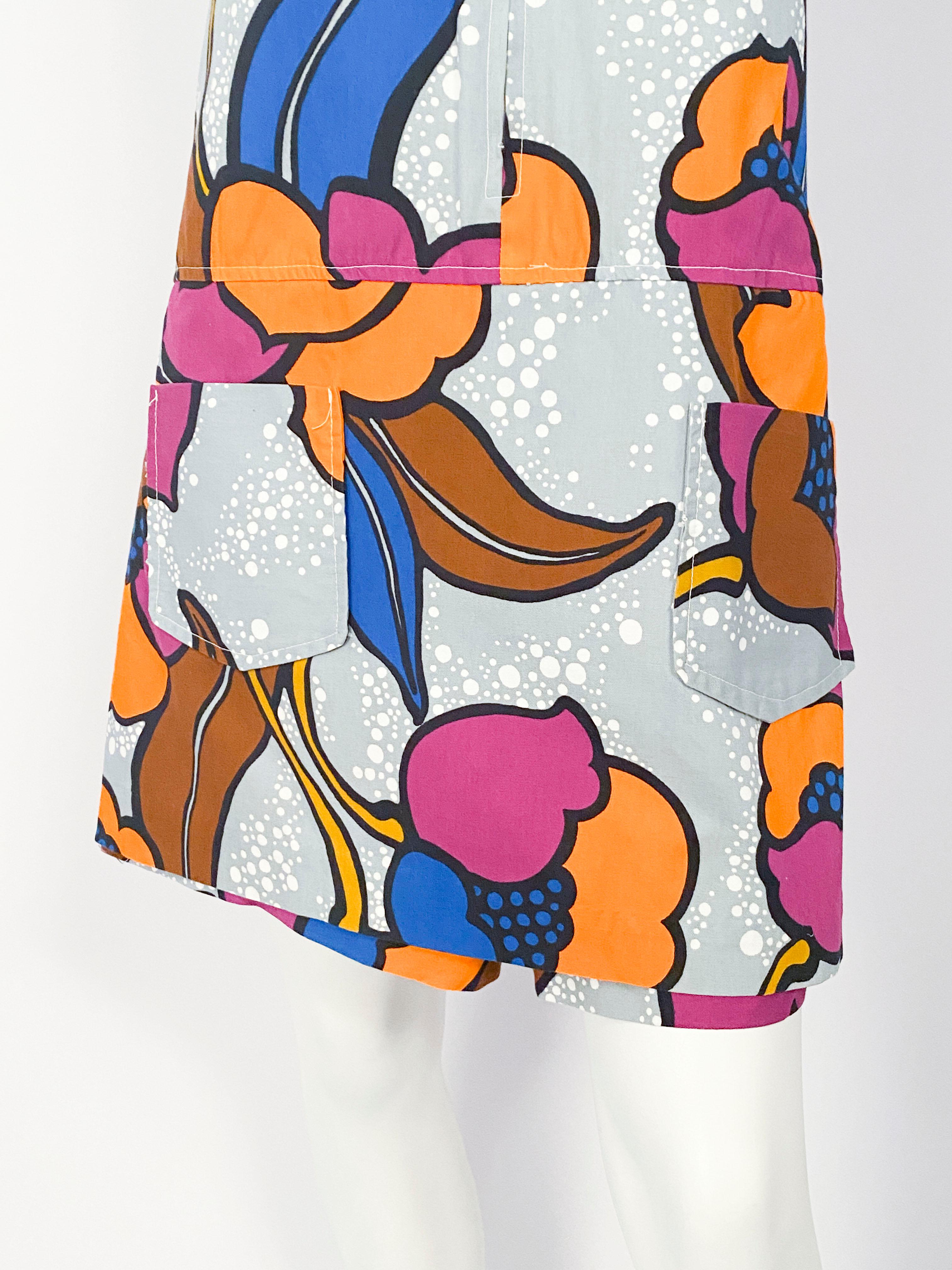 Beige 1970s Hawaiian Floral Printed Cotton Skort Dress For Sale