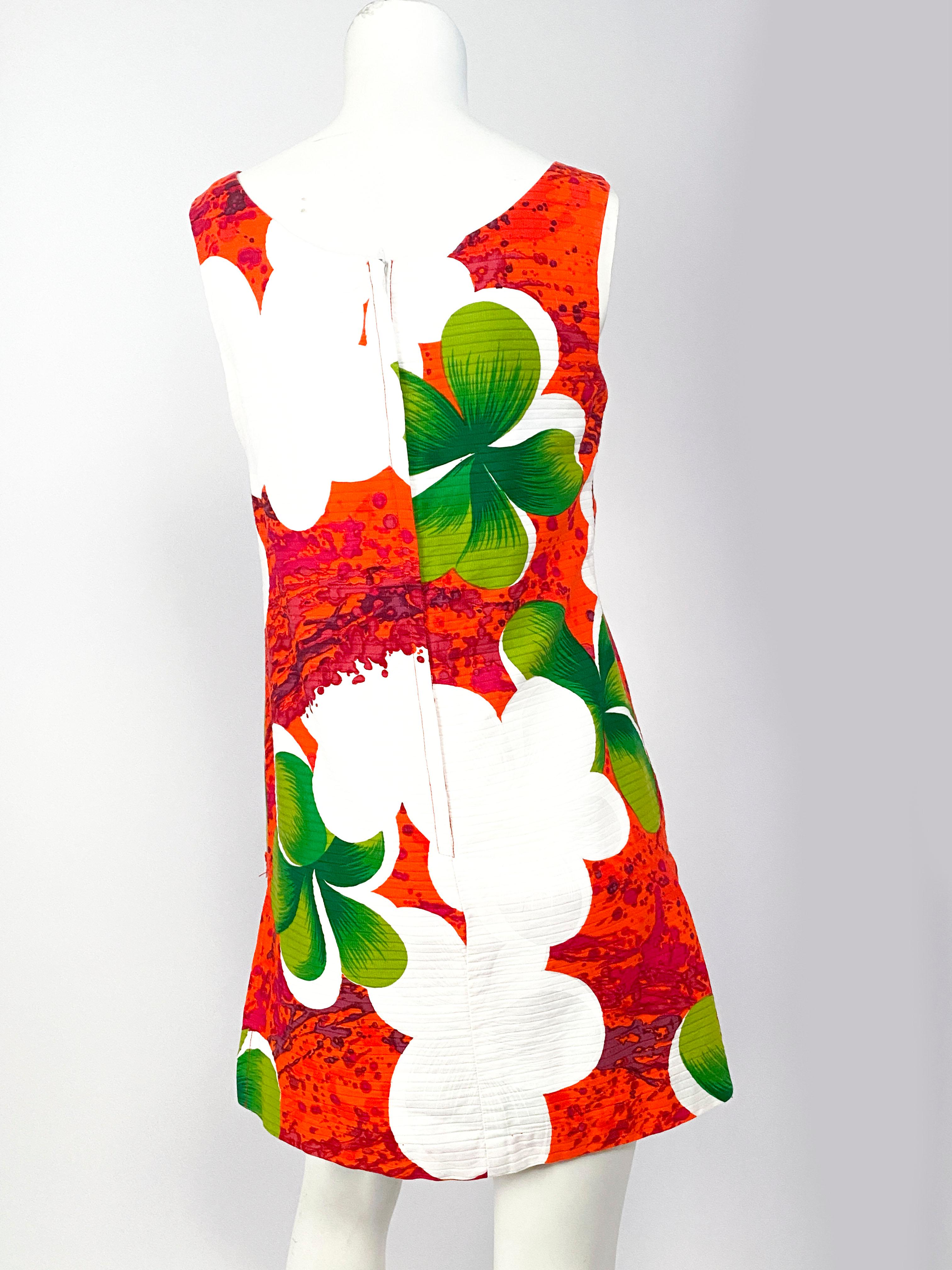 1970s Hawaiian Floral Printed Ribbed Cotton Skort Dress For Sale 1