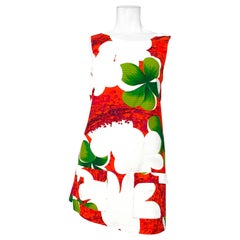 1970s Hawaiian Floral Printed Ribbed Cotton Skort Dress