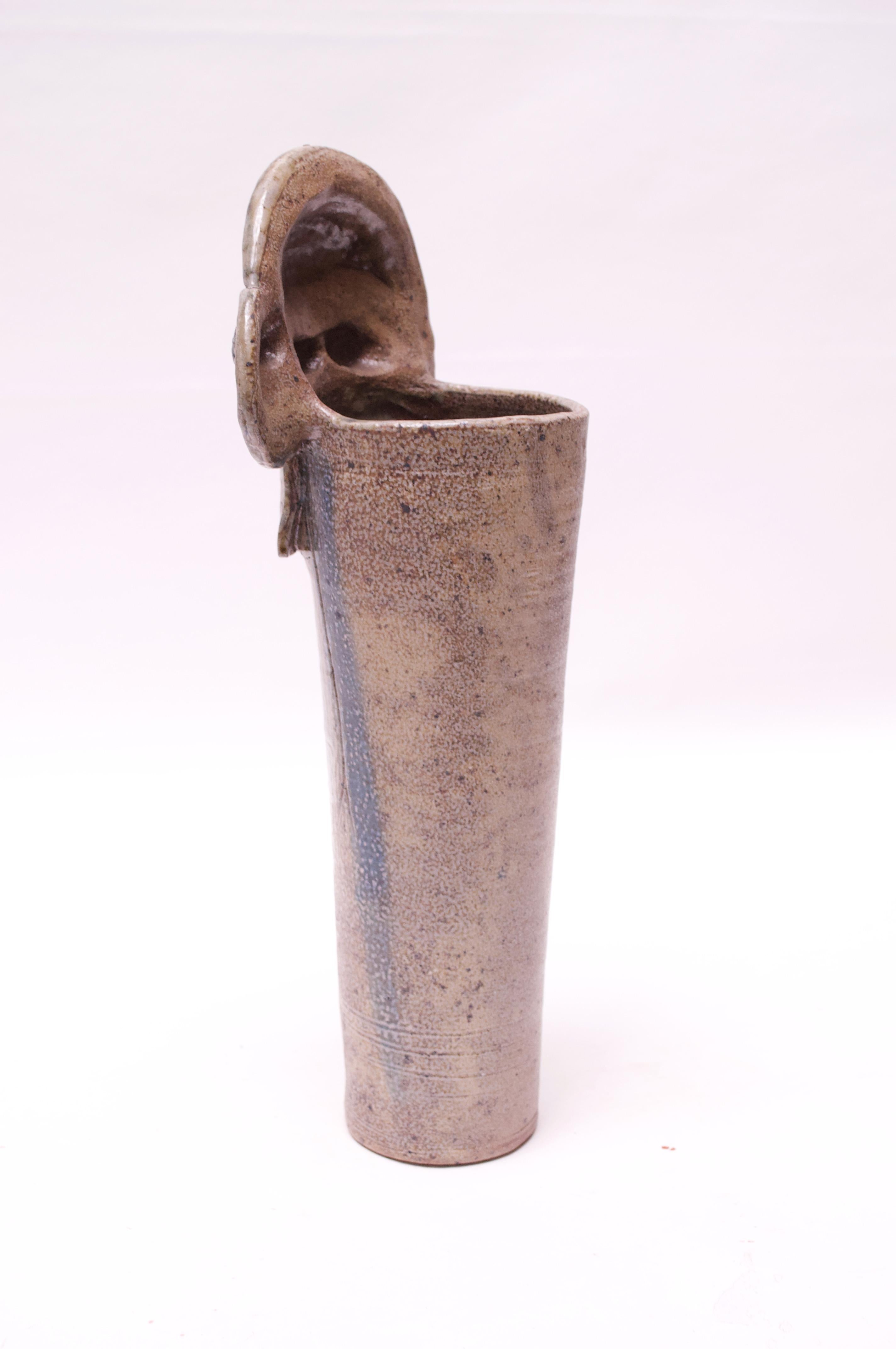 Mid-Century Modern 1970s Heavily Textured Stoneware Vase Signed Pollack For Sale