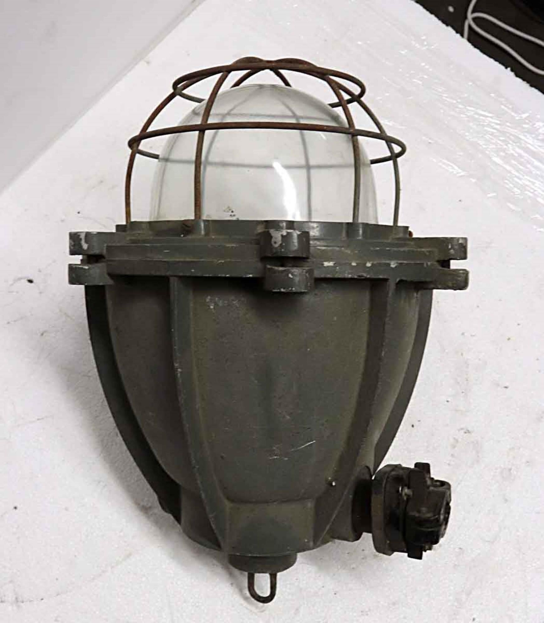 Glass 1970s Heavy Cast Aluminum Industrial Pendant Light with Cage Cover from Europe