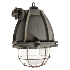 1970s Heavy Cast Aluminum Industrial Pendant Light with Cage Cover from Europe