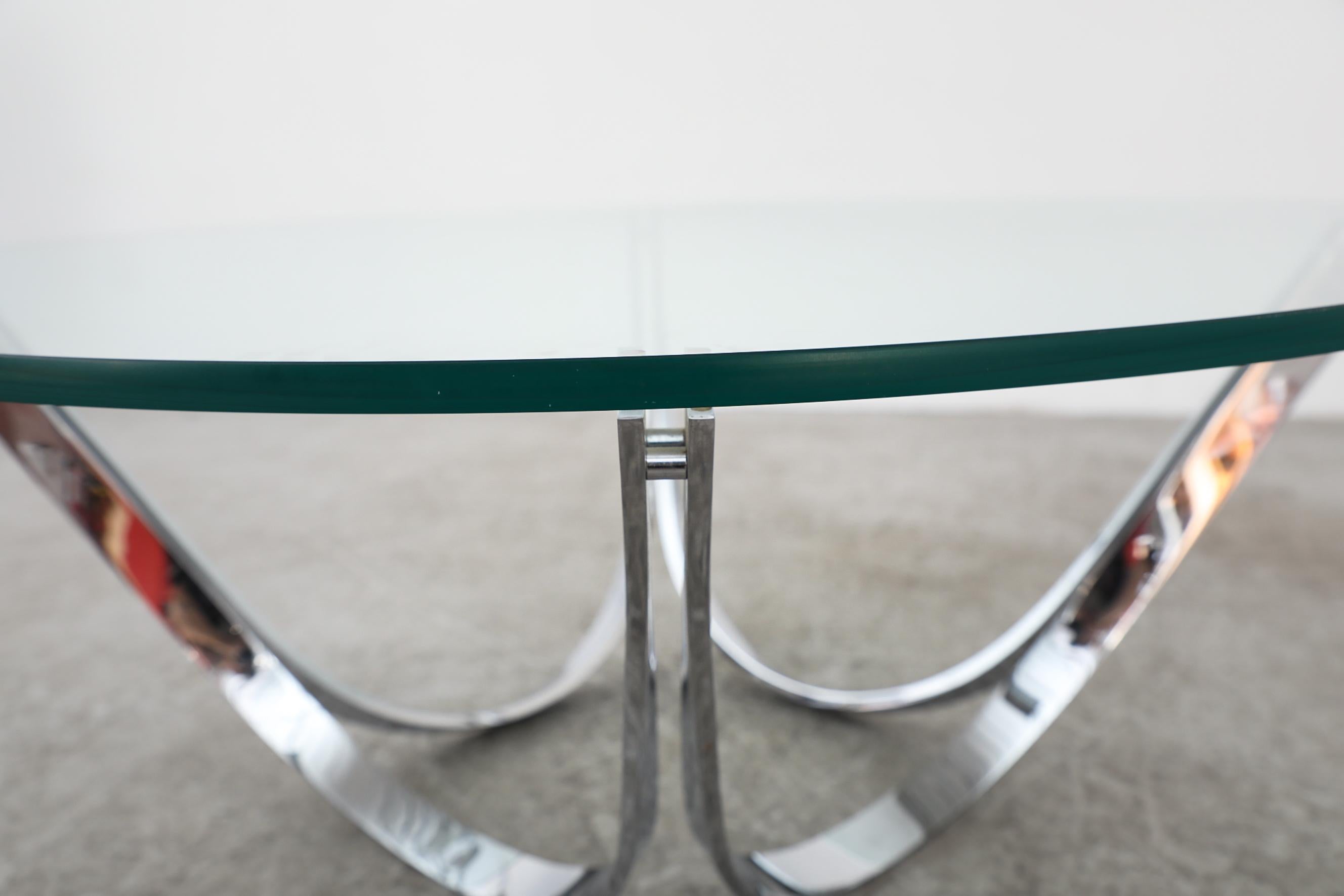 1970's Heavy Chrome Coffee Table with Curved Base and Thick Plate Glass Top For Sale 4