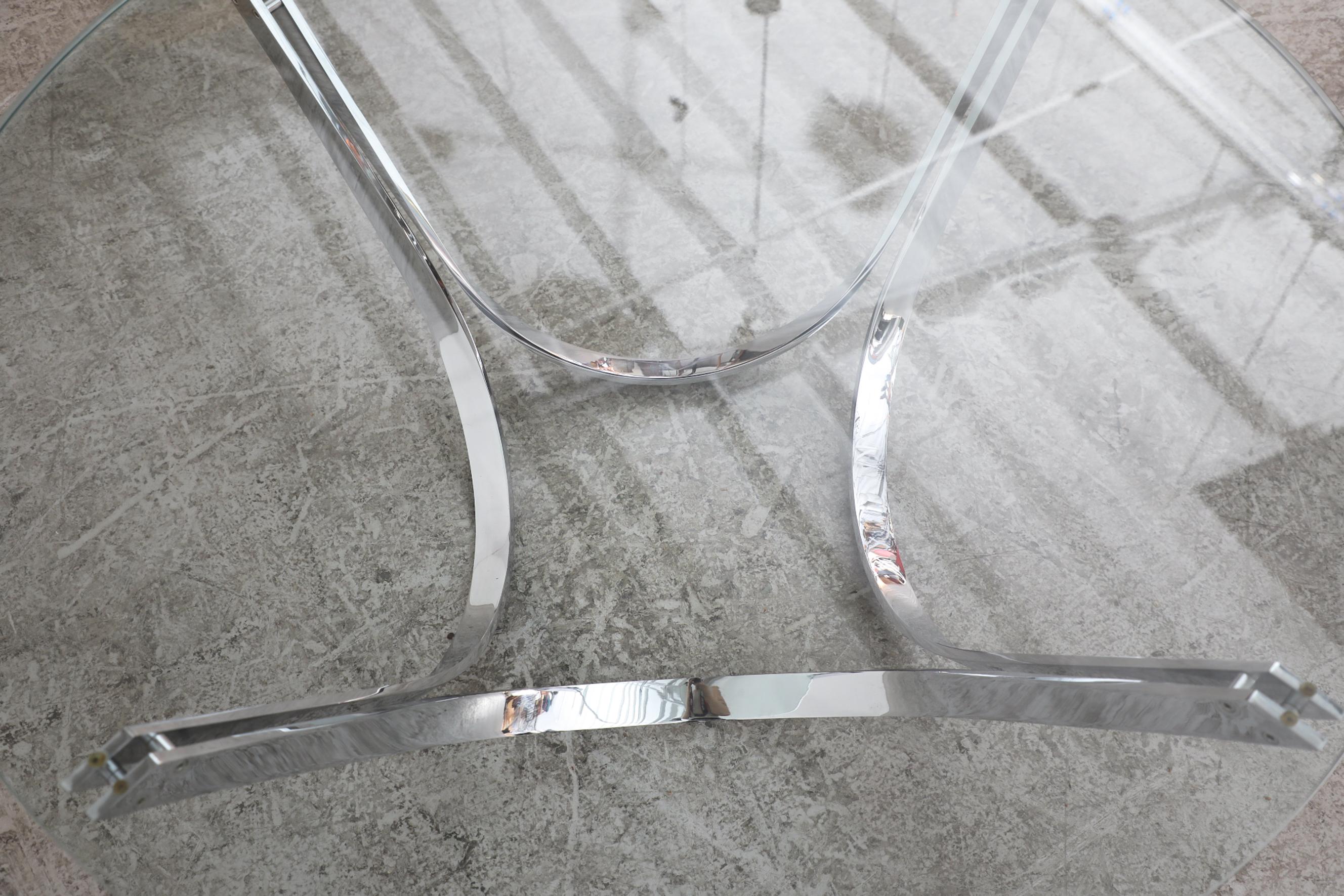 1970's Heavy Chrome Coffee Table with Curved Base and Thick Plate Glass Top For Sale 2