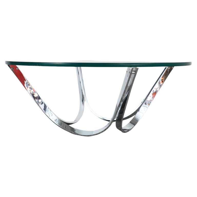 1970's Heavy Chrome Coffee Table with Curved Base For Sale at 1stDibs