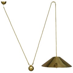 1970s Height Adjustable Brass Pendant Lamp WKR Leuchten with One Counterweight