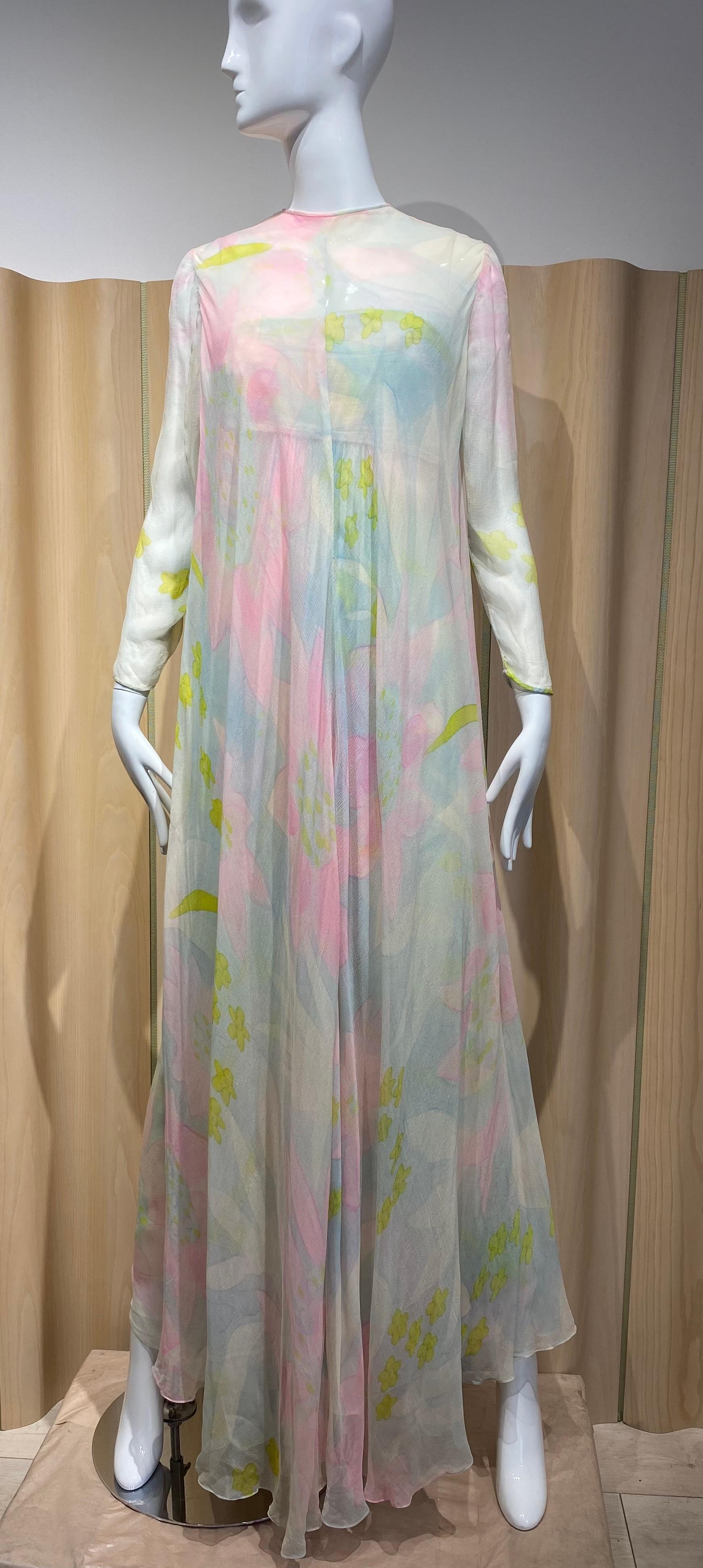 1970s Helena Barbieri Pastel Silk Strapless Silk Chiffon Gown  For Sale 8