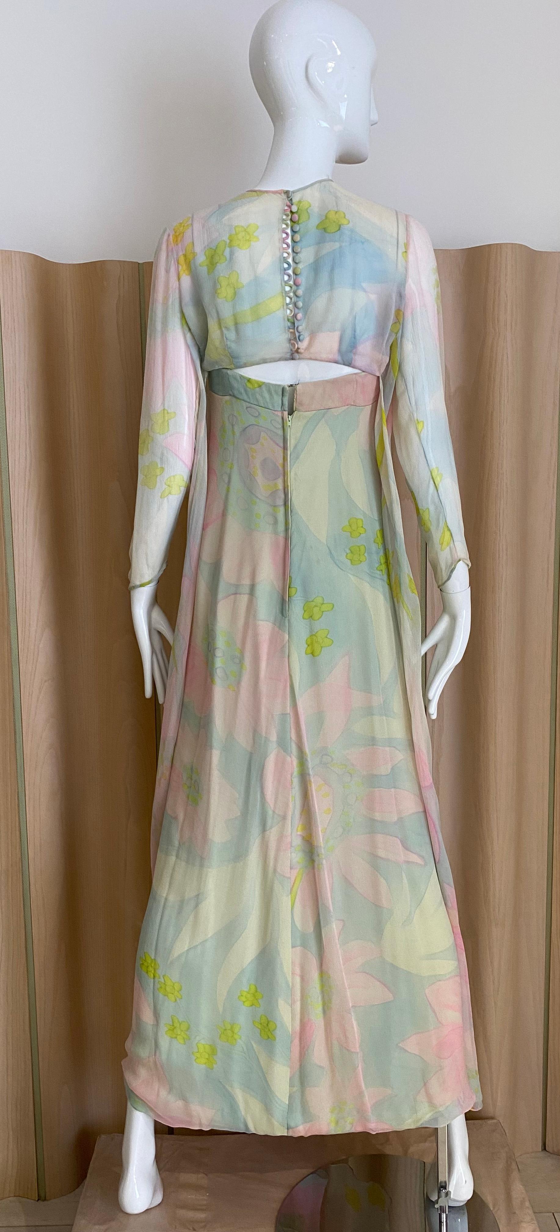 1970s Helena Barbieri Pastel Silk Strapless Silk Chiffon Gown  For Sale 9