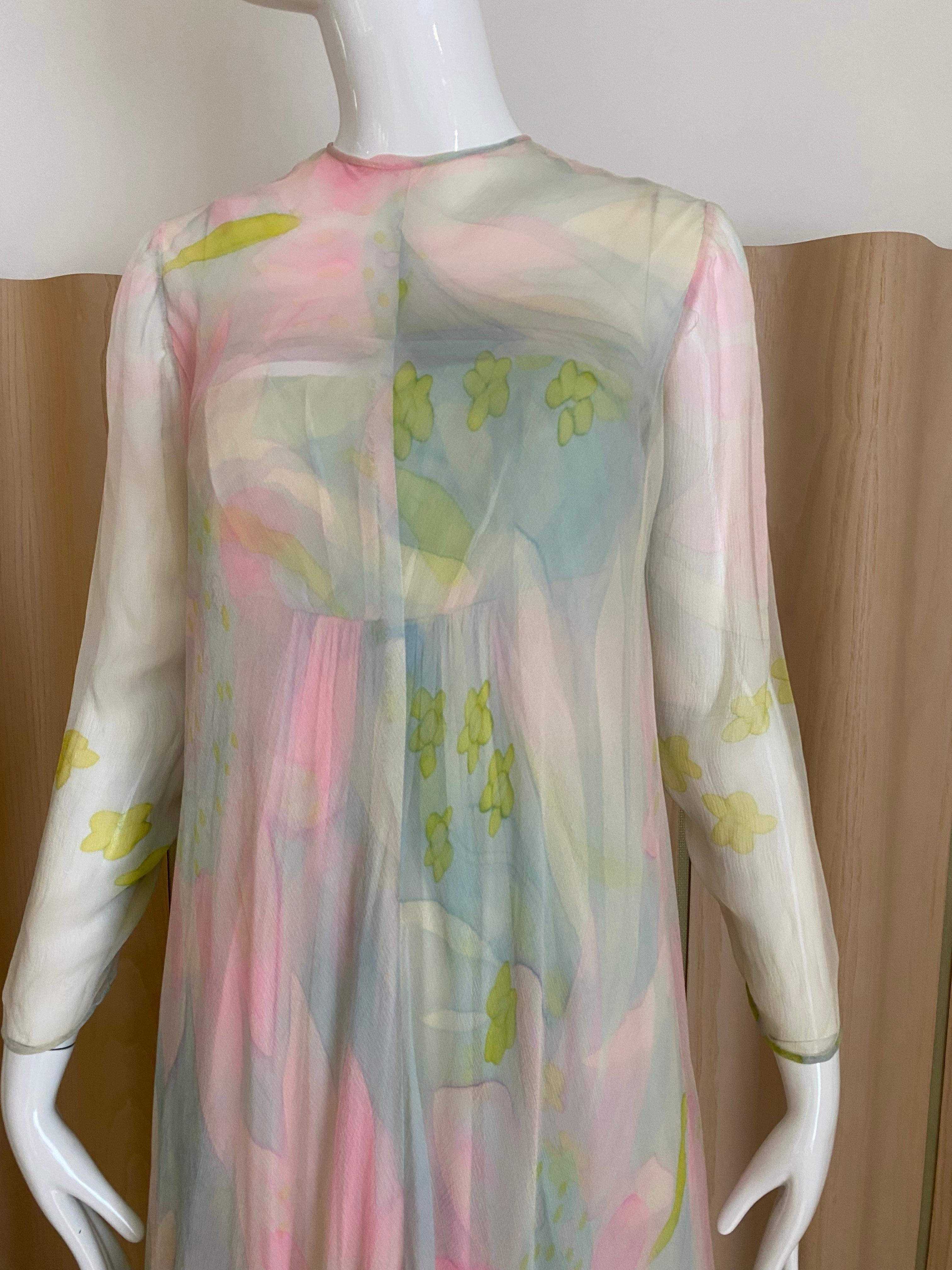 1970s Helena Barbieri Pastel Silk Strapless Silk Chiffon Gown  For Sale 10