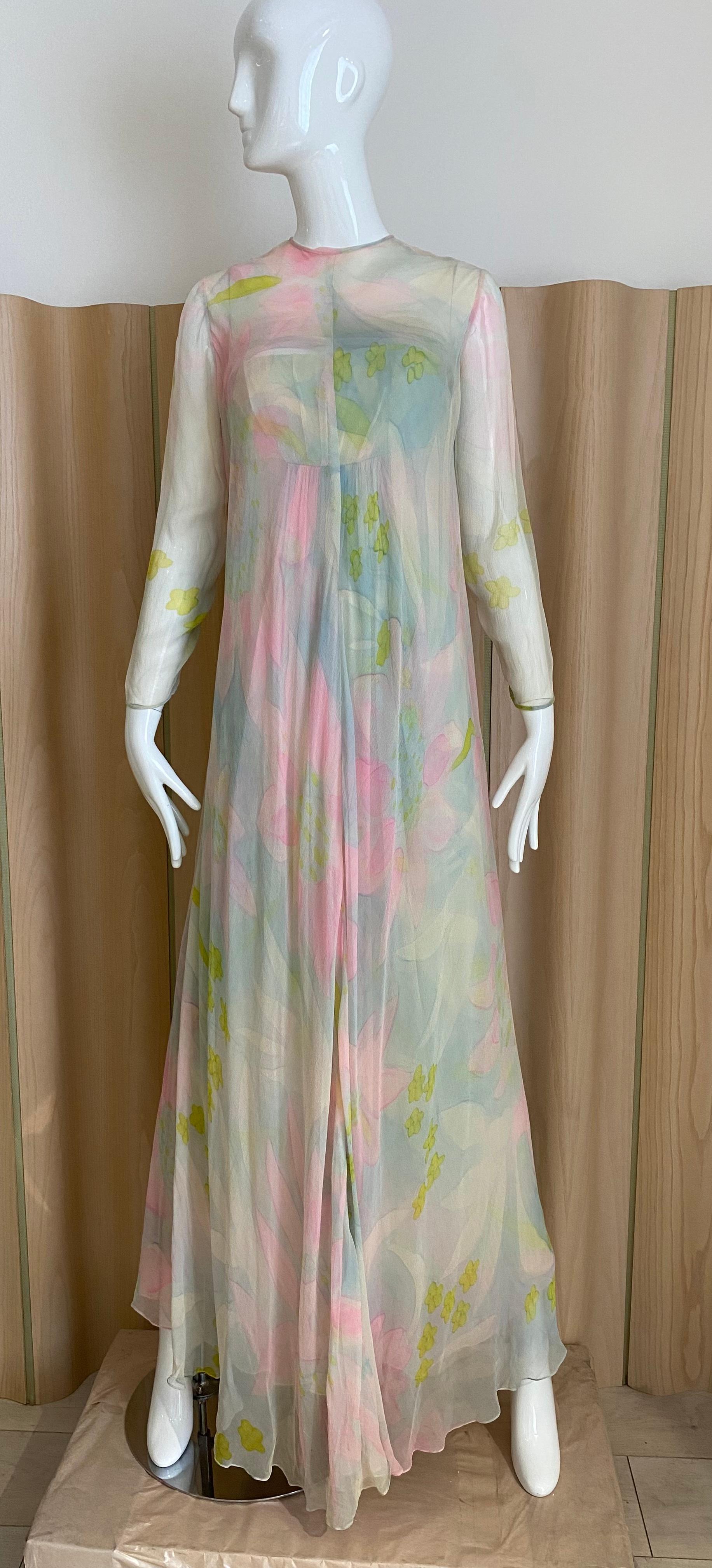 1970s Helena Barbieri Pastel Silk Strapless Silk Chiffon Gown  For Sale 11