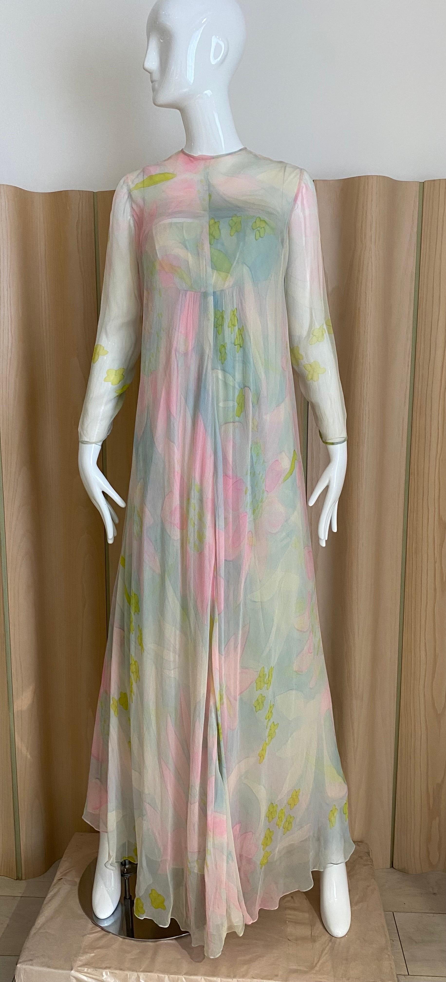 1970s Helena Barbieri Pastel Silk Strapless Silk Chiffon Gown  For Sale 2