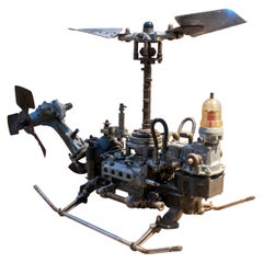 1970s Helicopter Sculpture Made with Assorted Old Mechanical Metal Pieces