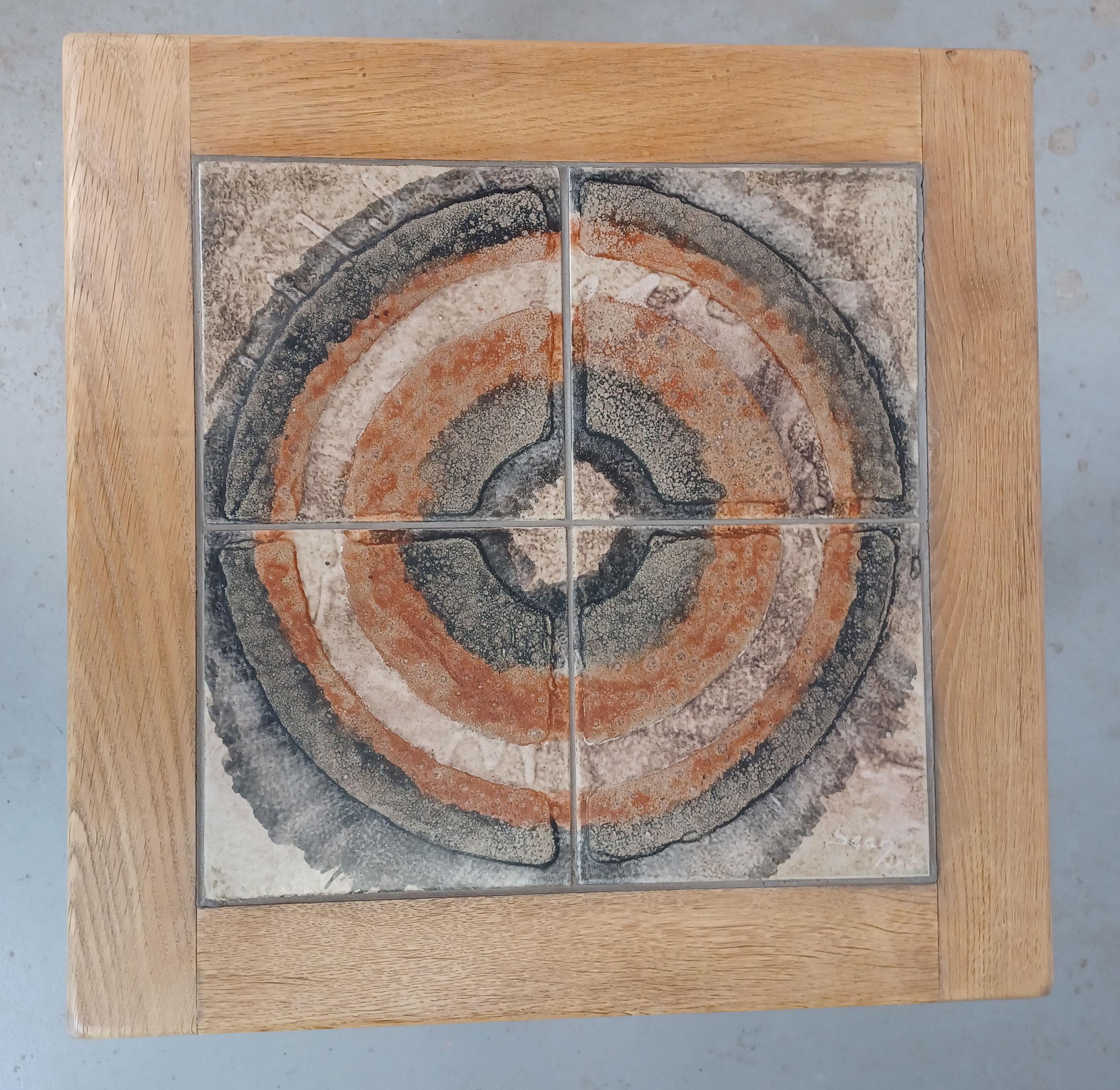 Danish 1970's Henning Kjærnulf Brutalist Sidetable in Oak with Søholm Tiles For Sale