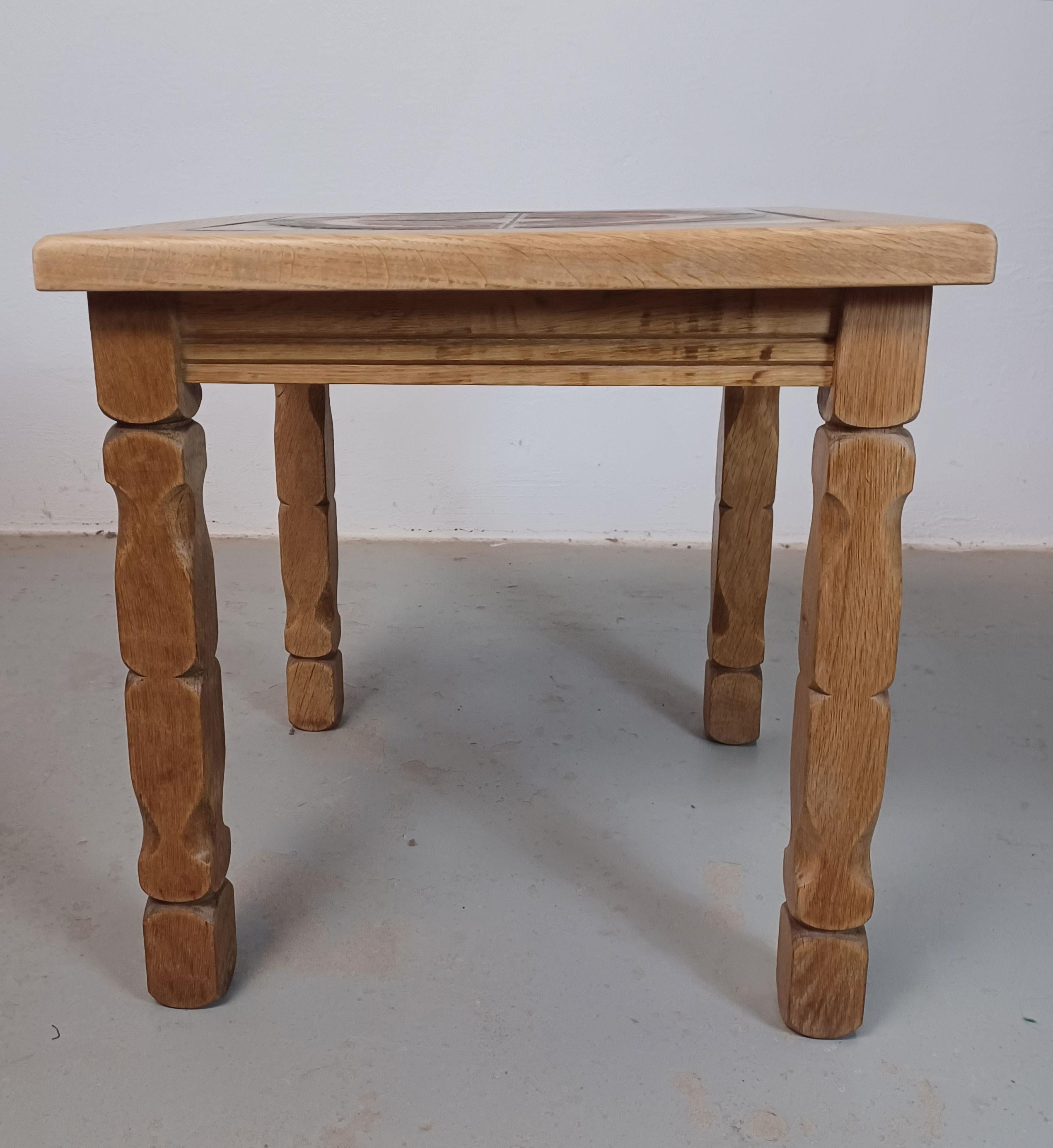 1970's Henning Kjærnulf Brutalist Sidetable in Oak with Søholm Tiles In Good Condition For Sale In Knebel, DK