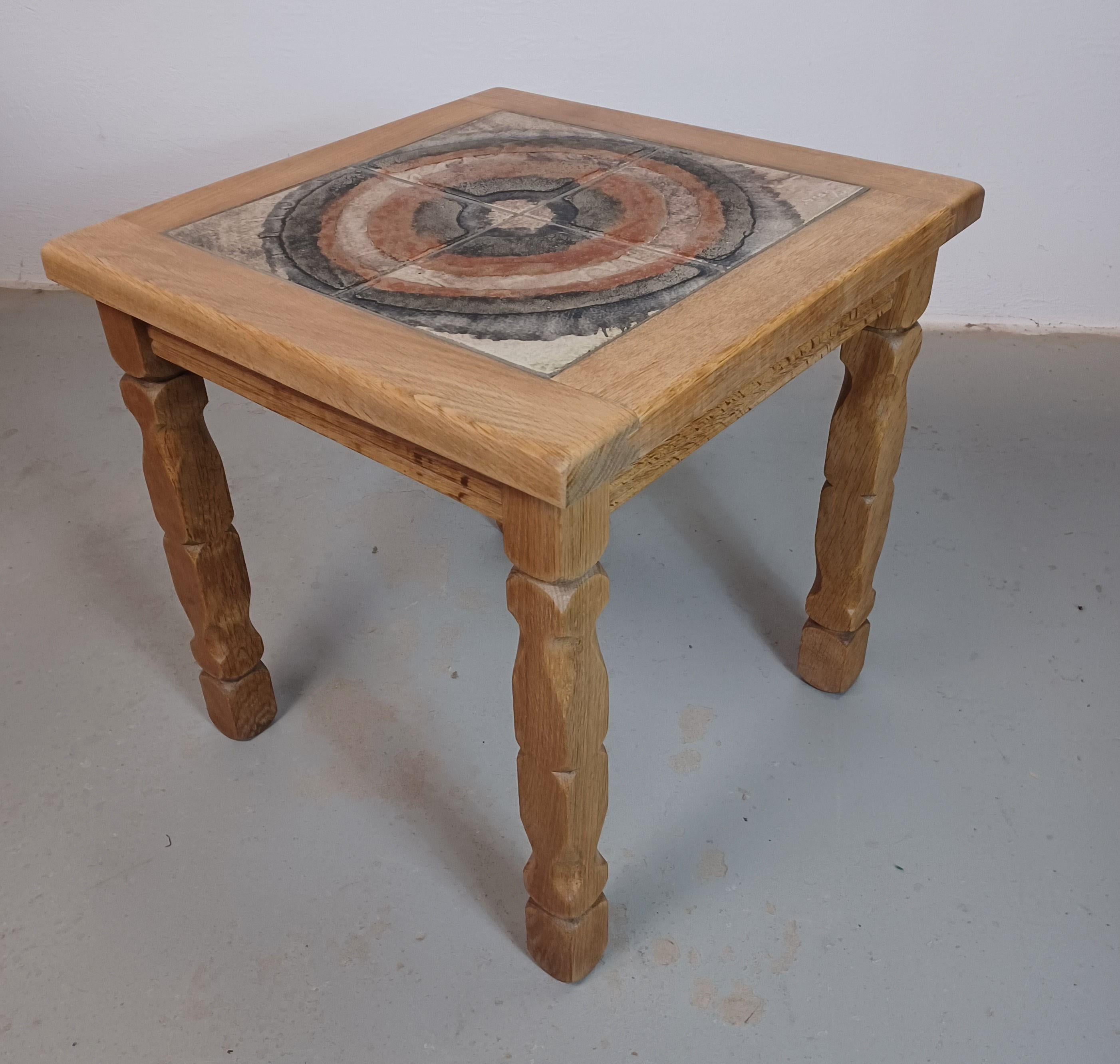 1970's Henning Kjærnulf Brutalist Sidetable in Oak with Søholm Tiles For Sale 1