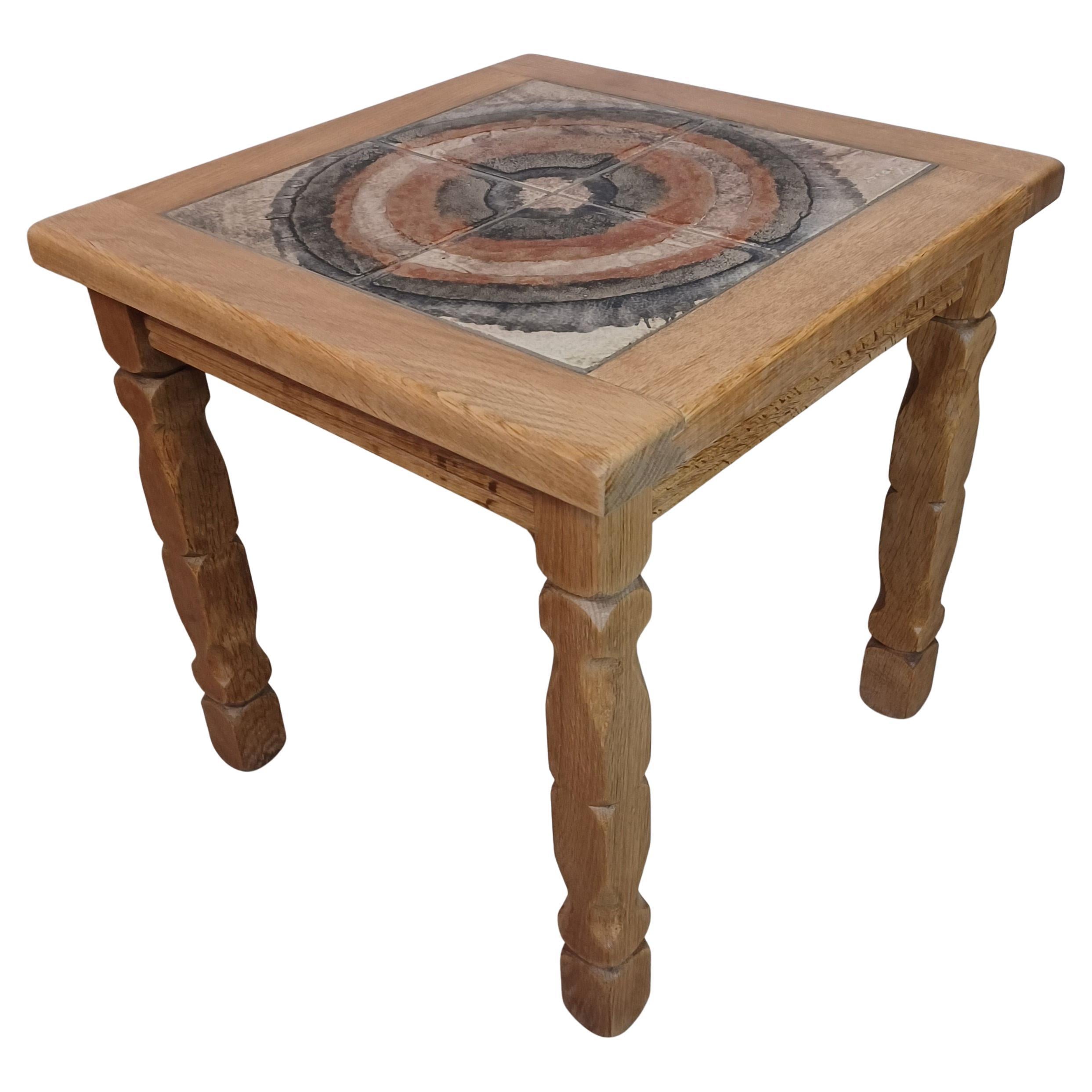 1970's Henning Kjærnulf Brutalist Sidetable in Oak with Søholm Tiles