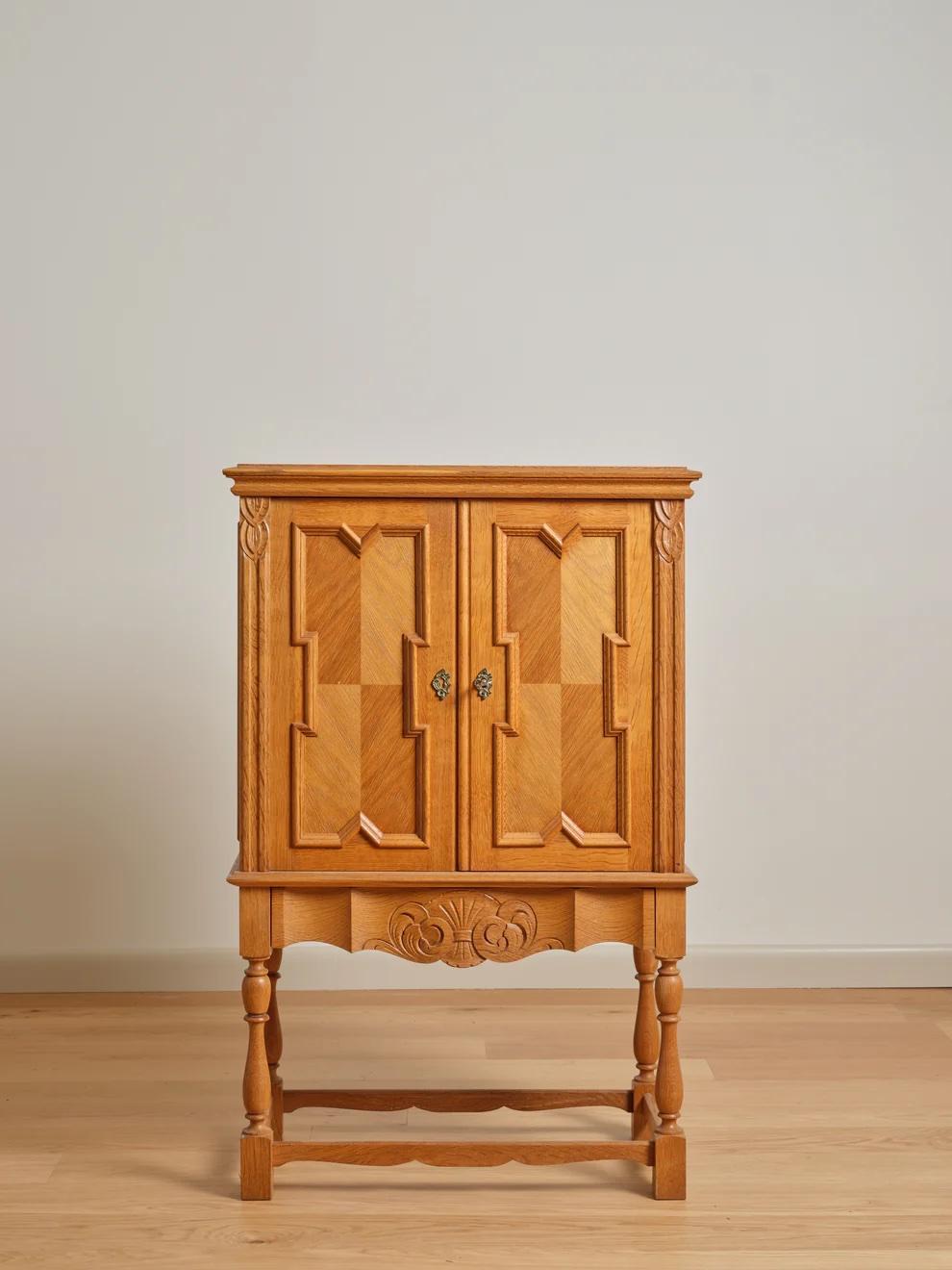 Gothic 1970s Henning Kjaernulf Danish Oak Bar Cabinet