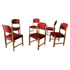 1970s Henning Kjaernulf Style Set of 6 Danish Oak and Wool Dining Chairs