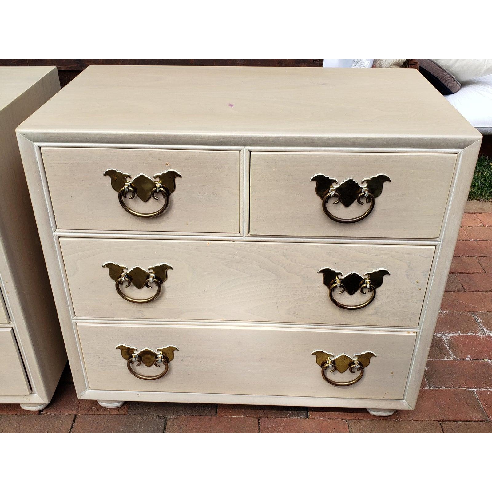 North American 1970s Henredon American Asian Inspired Bachelor Chests / Nightstands, a Pair