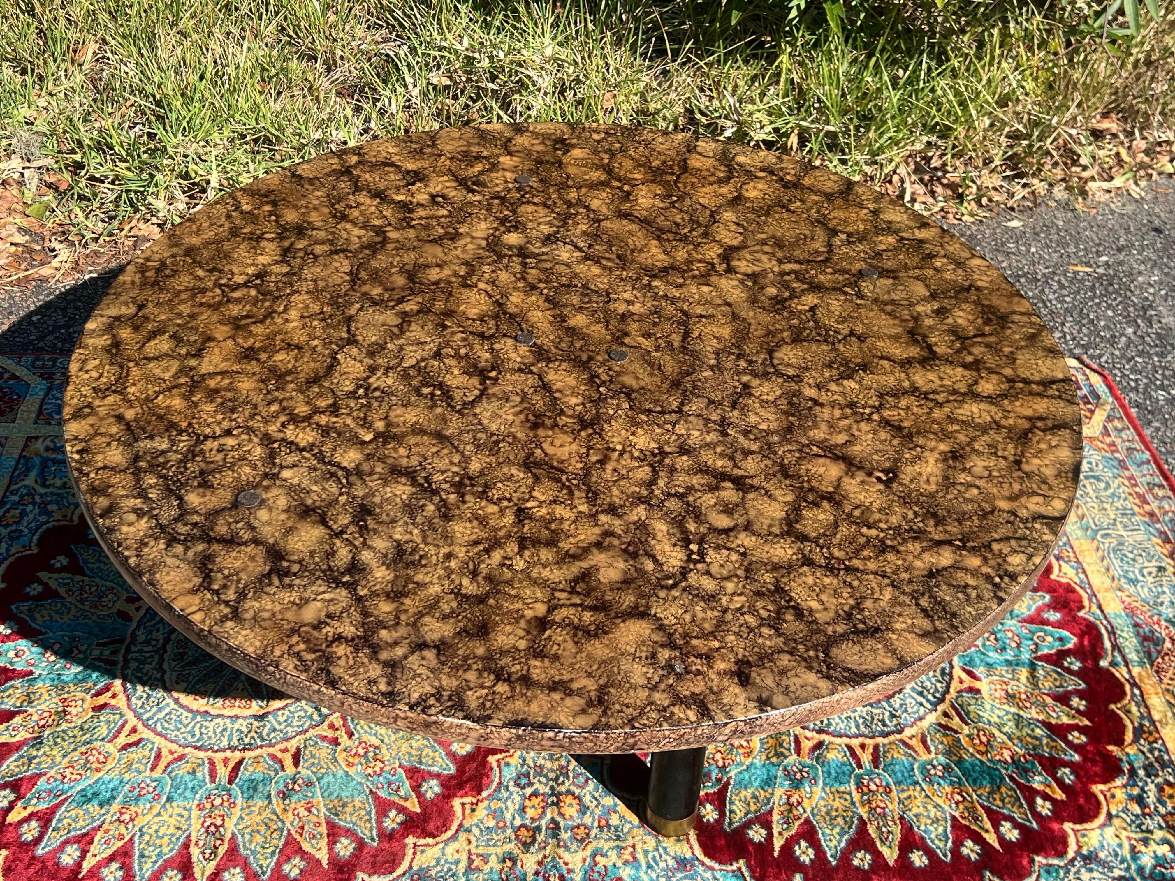 Hollywood Regency 1970’s Henredon Faux Tortoise Shell Round Coffee Table For Sale