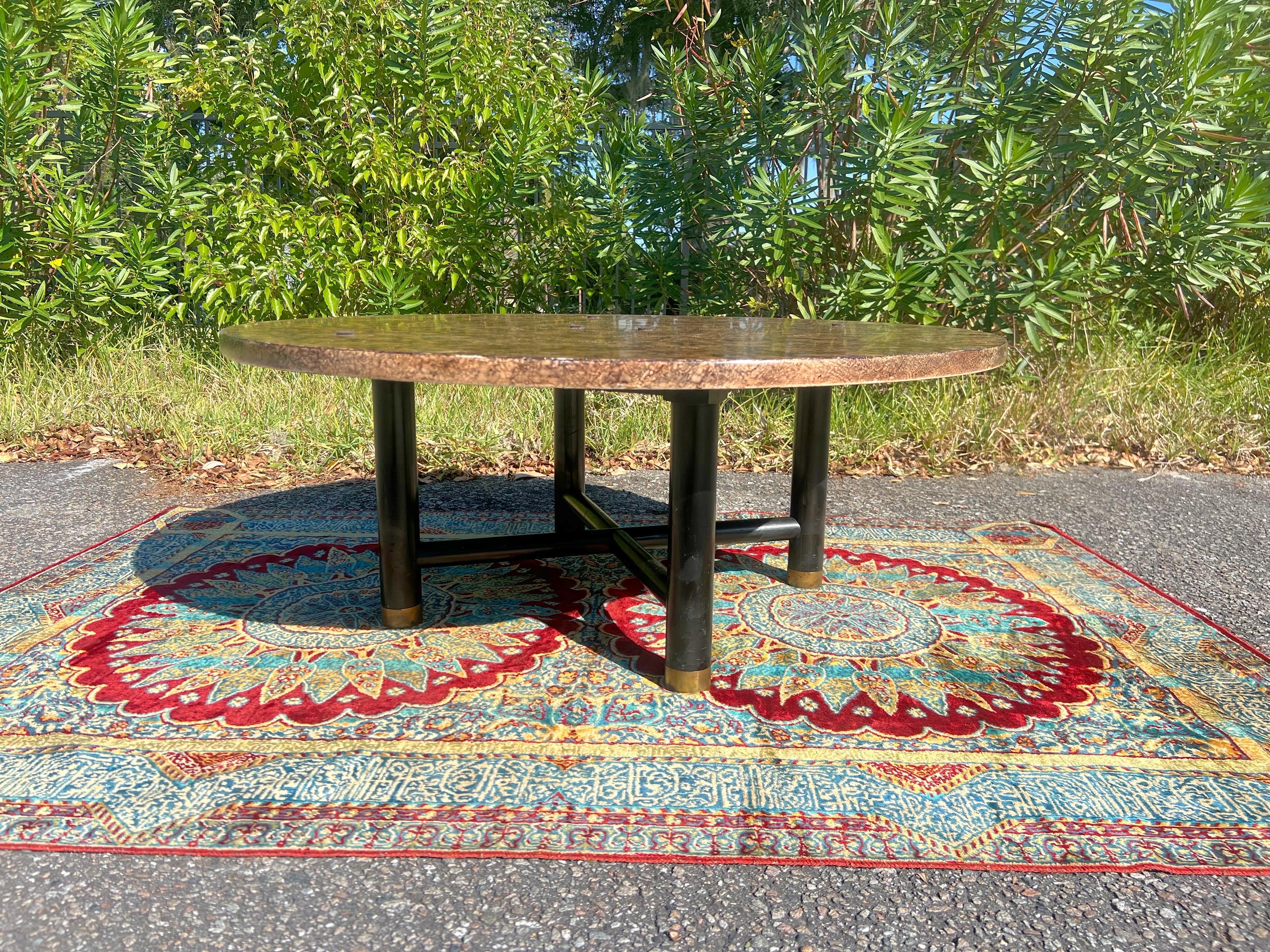 American 1970’s Henredon Faux Tortoise Shell Round Coffee Table For Sale