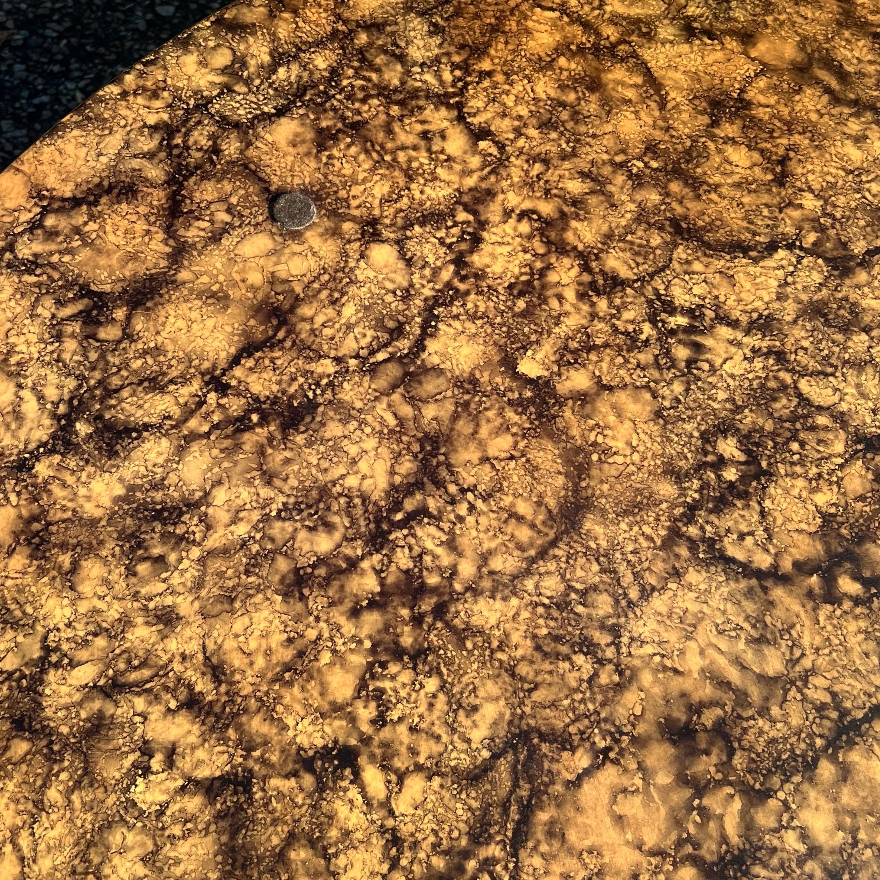 Brass 1970’s Henredon Faux Tortoise Shell Round Coffee Table For Sale