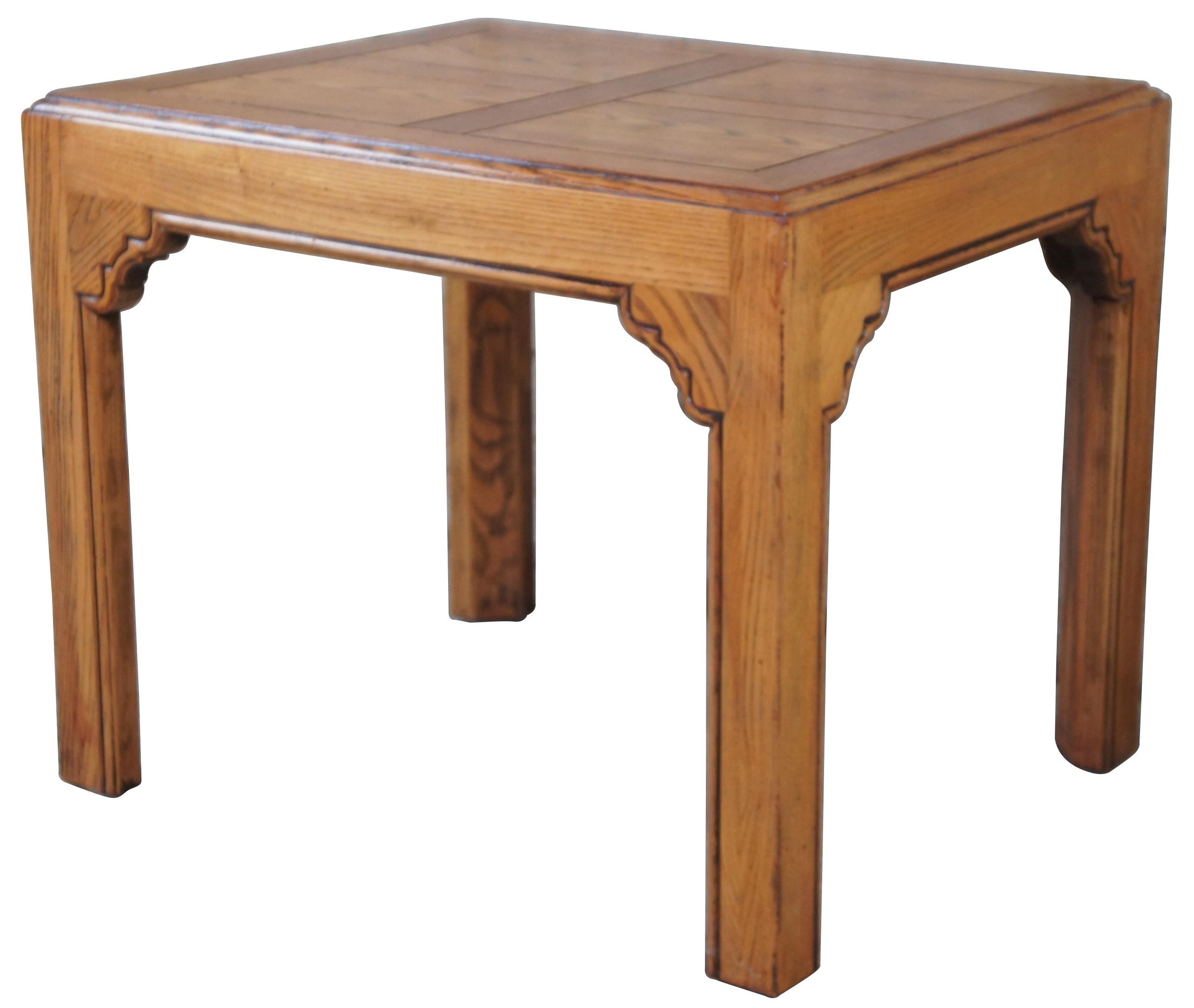 Henredon Four Centuries side table, circa 1975. Made from solid oak with a rectangular form and panelled top over straight legs.