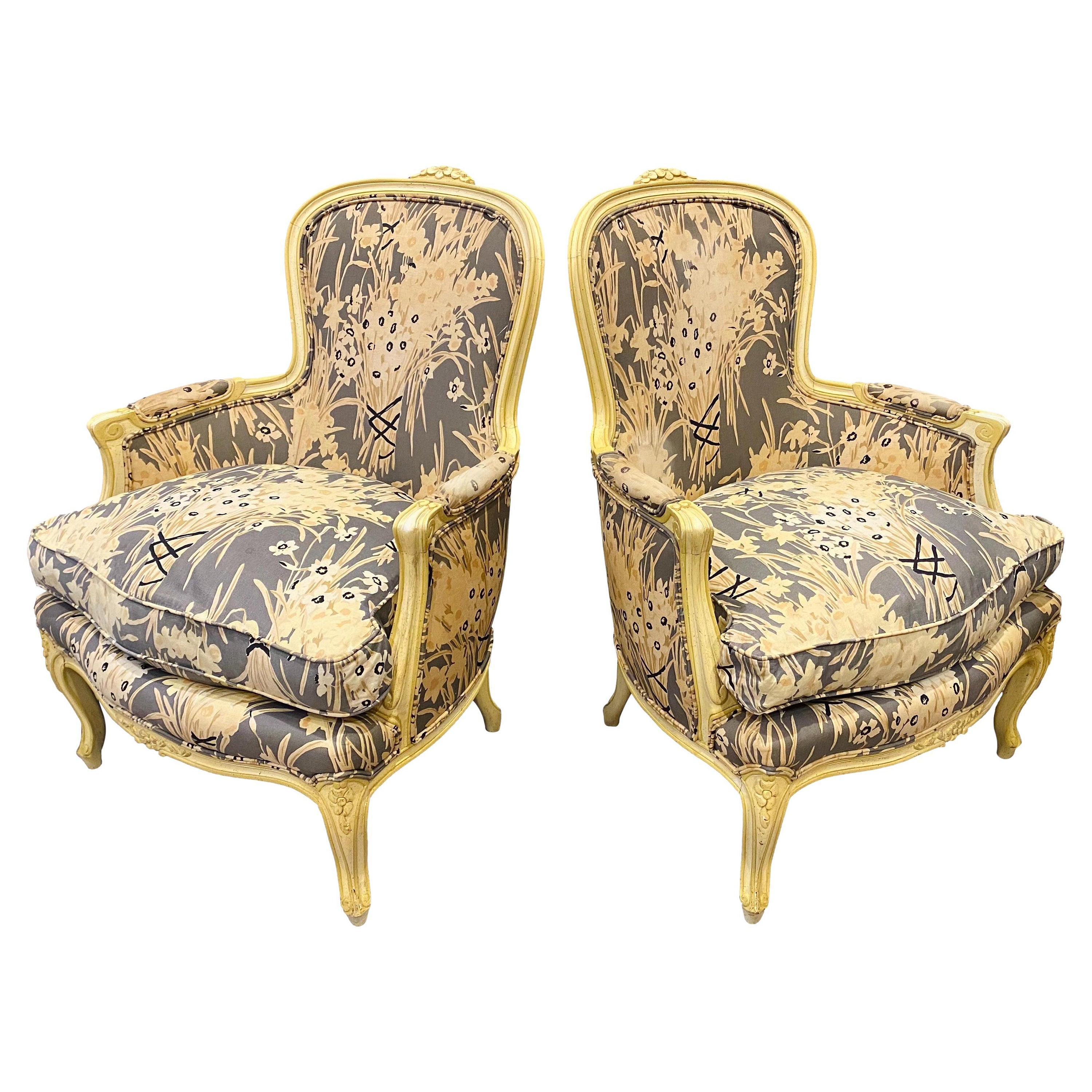 1970s Henredon French Louis XV Bergère Chairs, a Pair