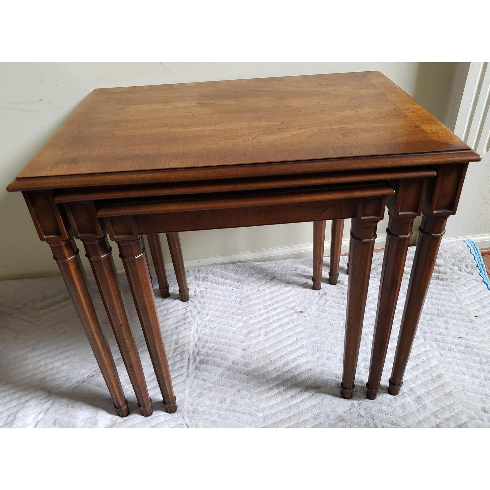 20th Century 1970s Henredon Hand Rubbed Solid Dark Walnut Nesting Tables, Set of 3