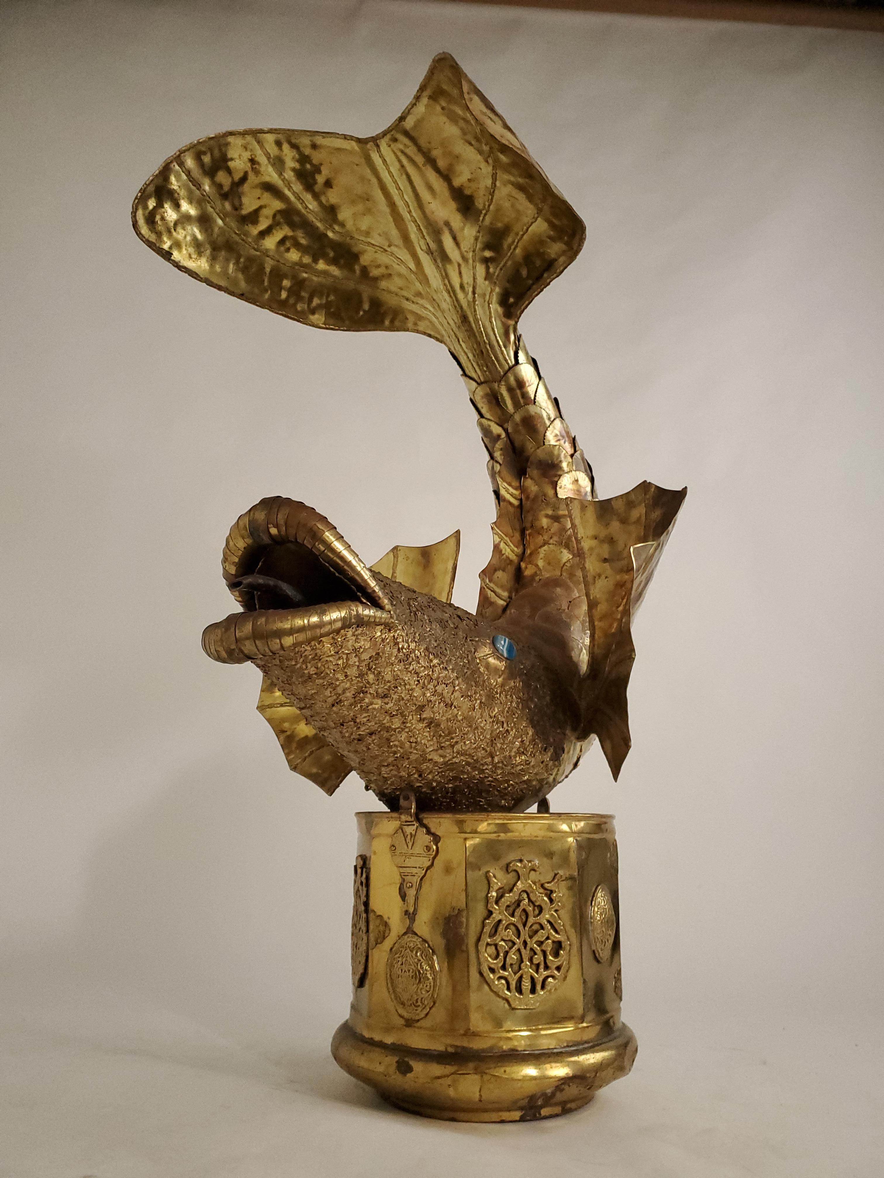 Brutalist 1970s, Henri Fernandez  Brass Fountain Style Fish Sculpture, France For Sale